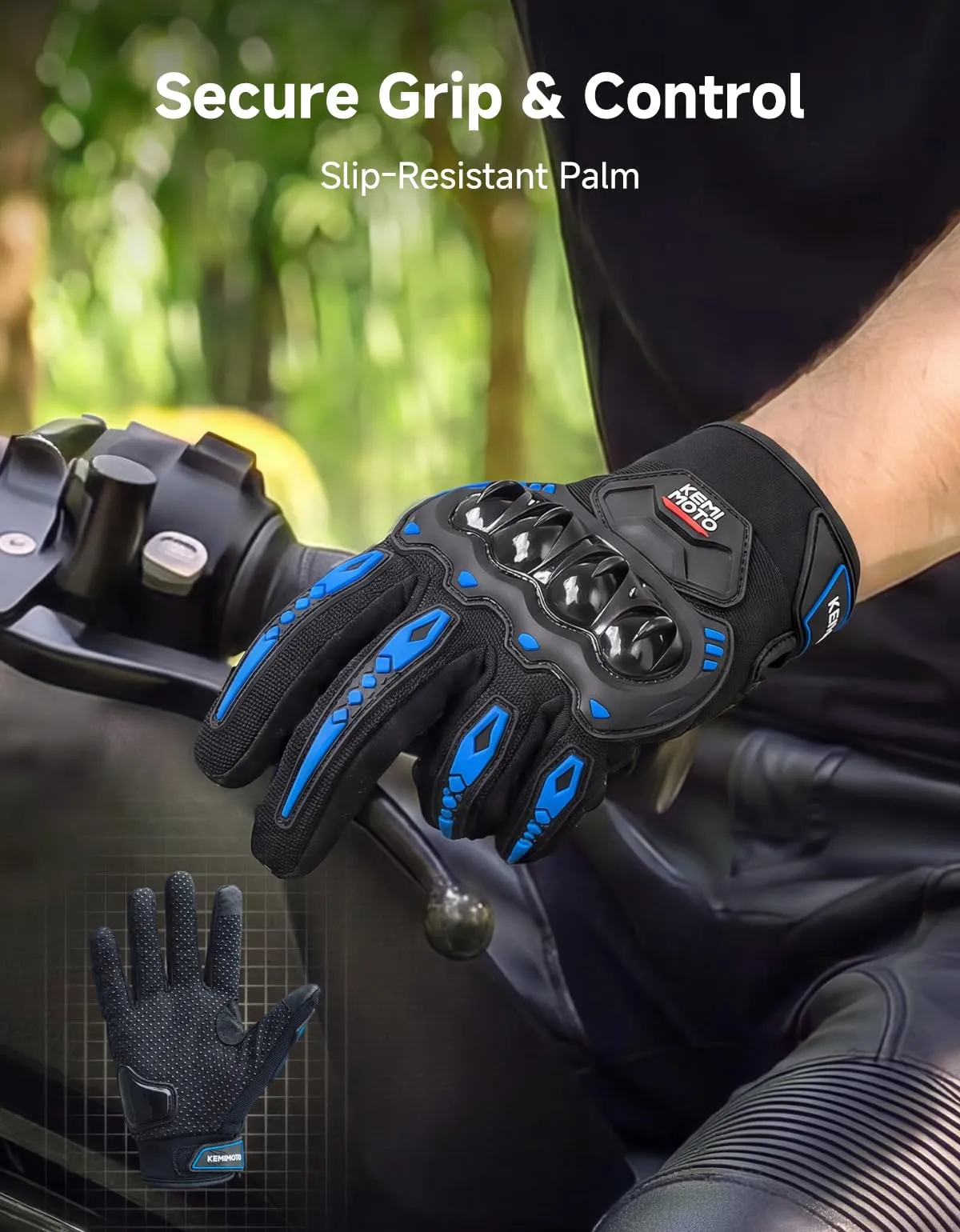 KEMIMOTO Guanti Moto Estivi Touchscreen con Protezione, Blu, XXL - immagine 3