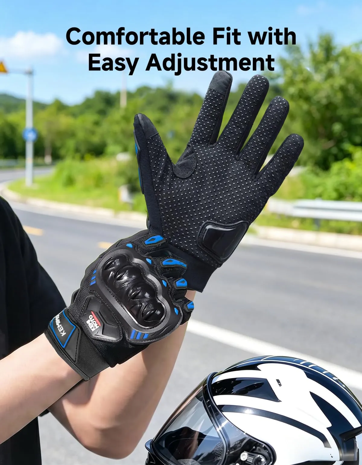 KEMIMOTO Guanti Moto Estivi Touchscreen con Protezione, Blu, XXL - immagine 5