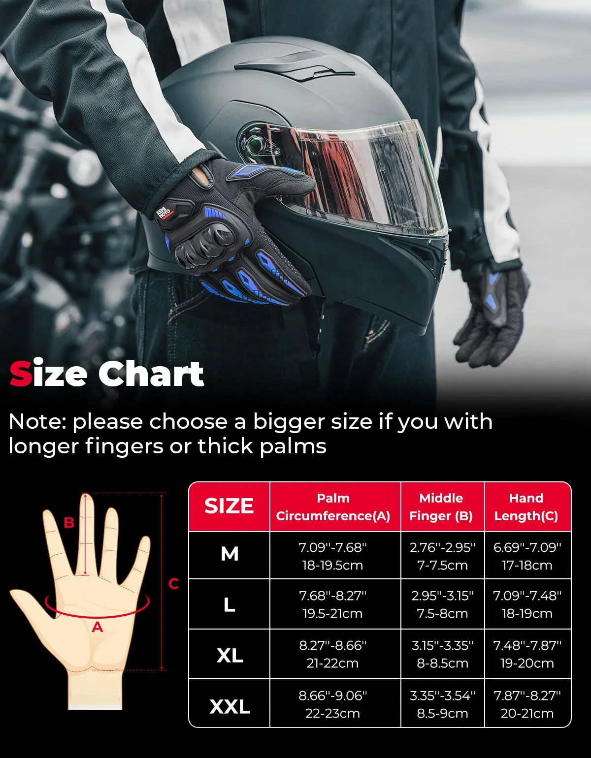 KEMIMOTO Guanti Moto Estivi Touchscreen con Protezione, Blu, XXL - immagine 7