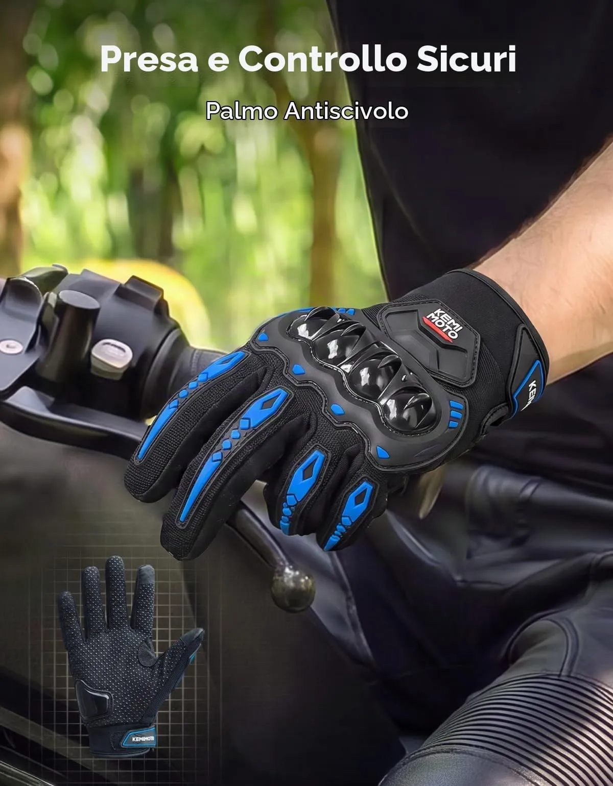 KEMIMOTO Guanti Moto Estivi Touchscreen con Protezione Nocche, Blu, Taglia L - immagine 3