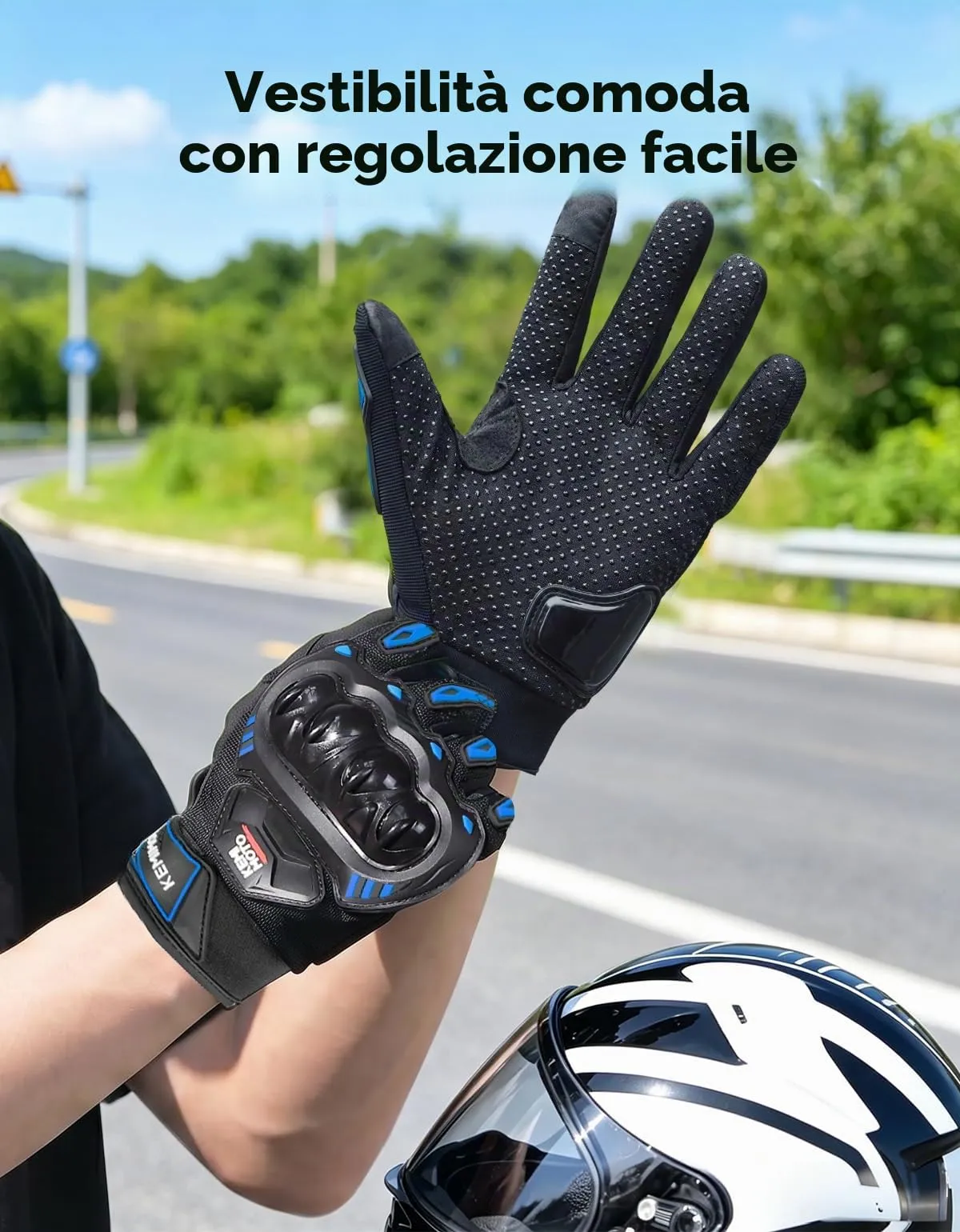 KEMIMOTO Guanti Moto Estivi Touchscreen con Protezione Nocche, Blu, Taglia L - immagine 5