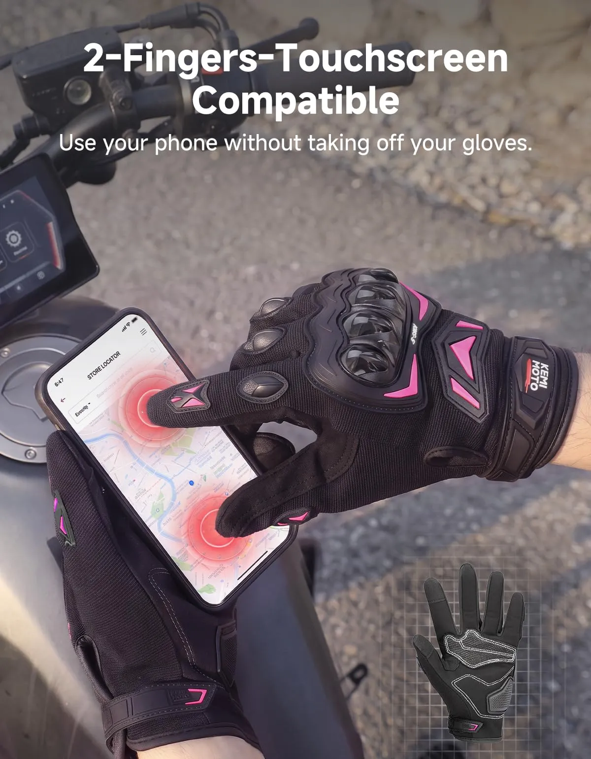 KEMIMOTO Guanti Moto Estivi Touchscreen con Paranocche Rigide, Rosa, Taglia L - immagine 5