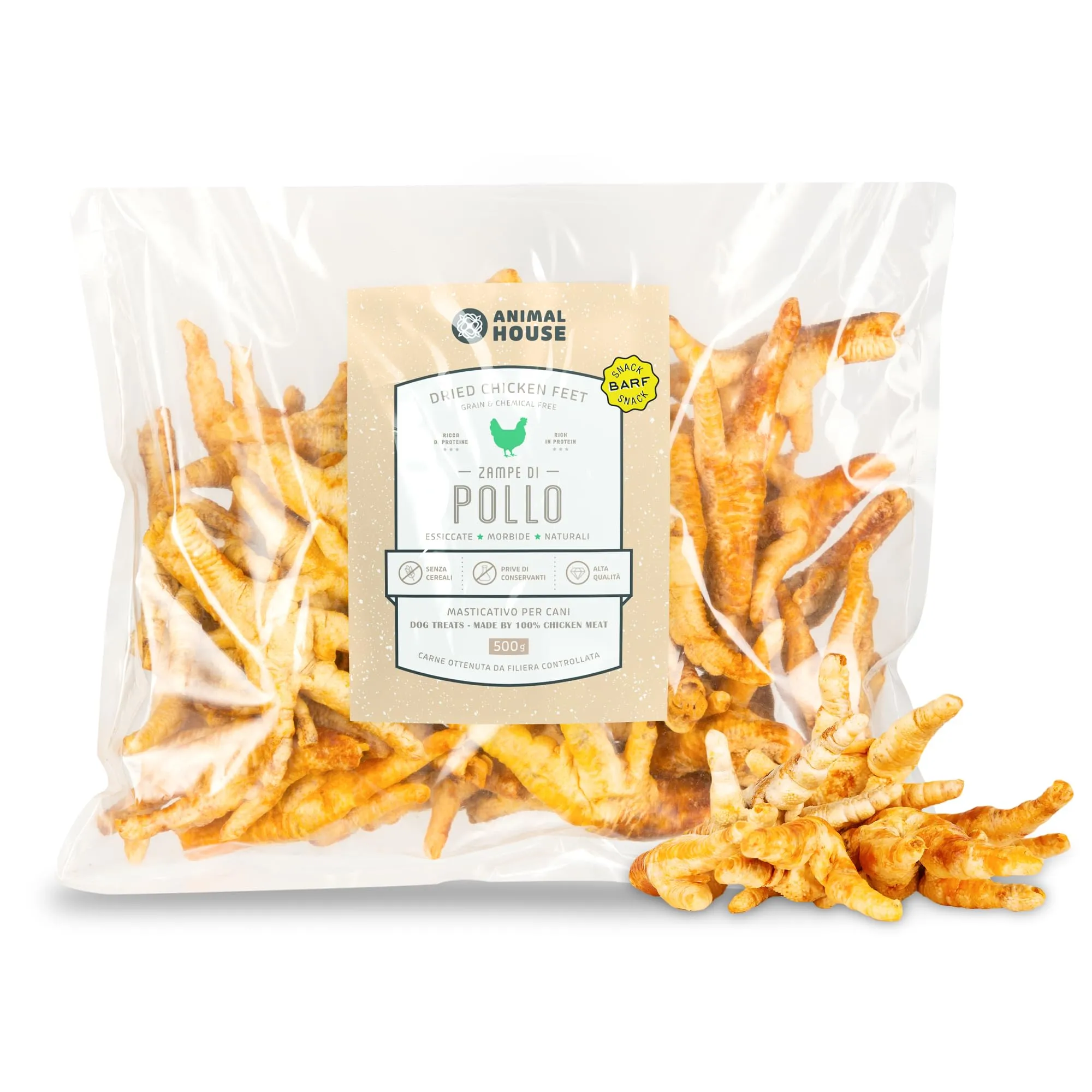 Animal House Snack Naturale per Cani BARF Zampe di Pollo, 500 g - immagine 1