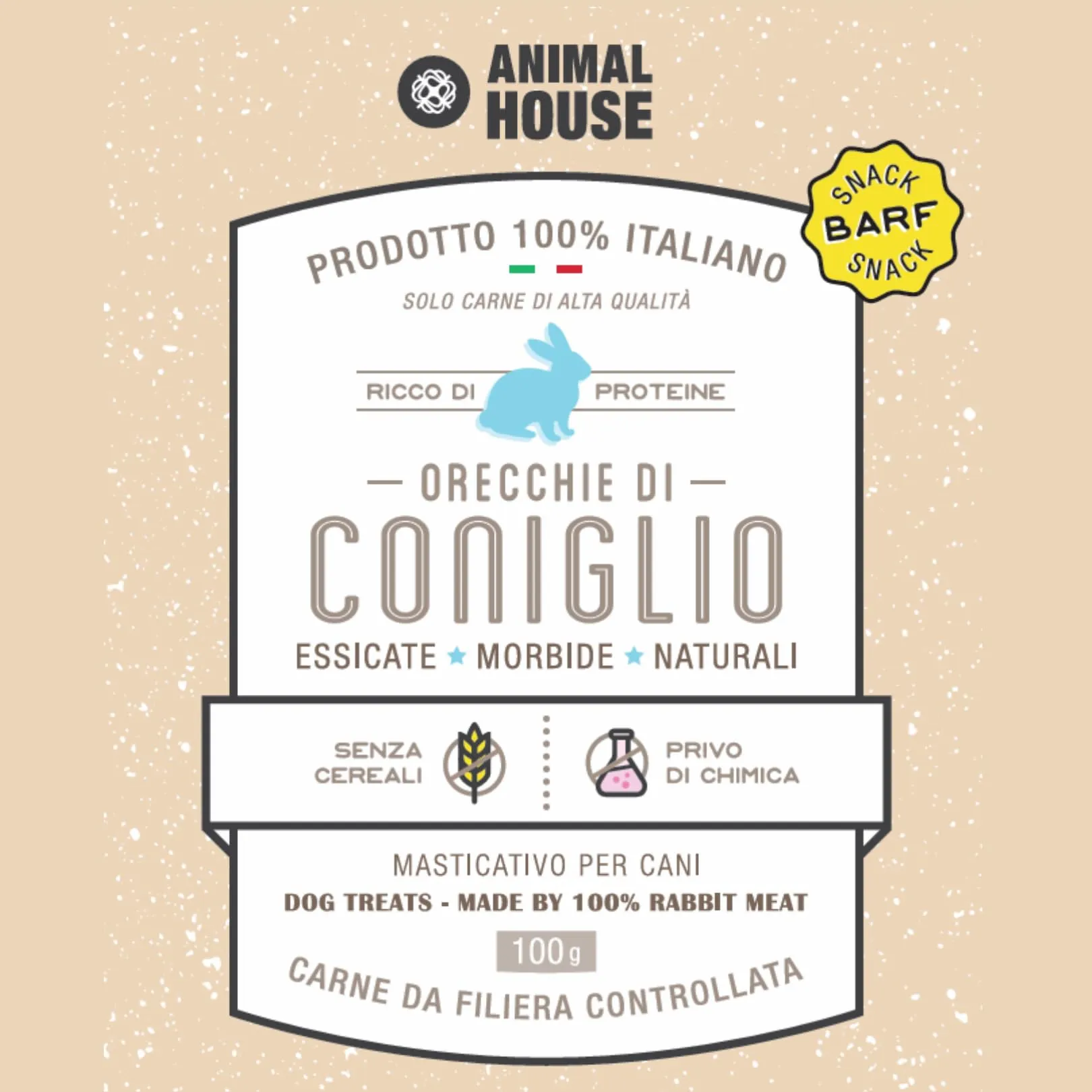 Animal House Snack Naturale per Cani, Orecchie di Coniglio con Pelo, 100 g - immagine 2