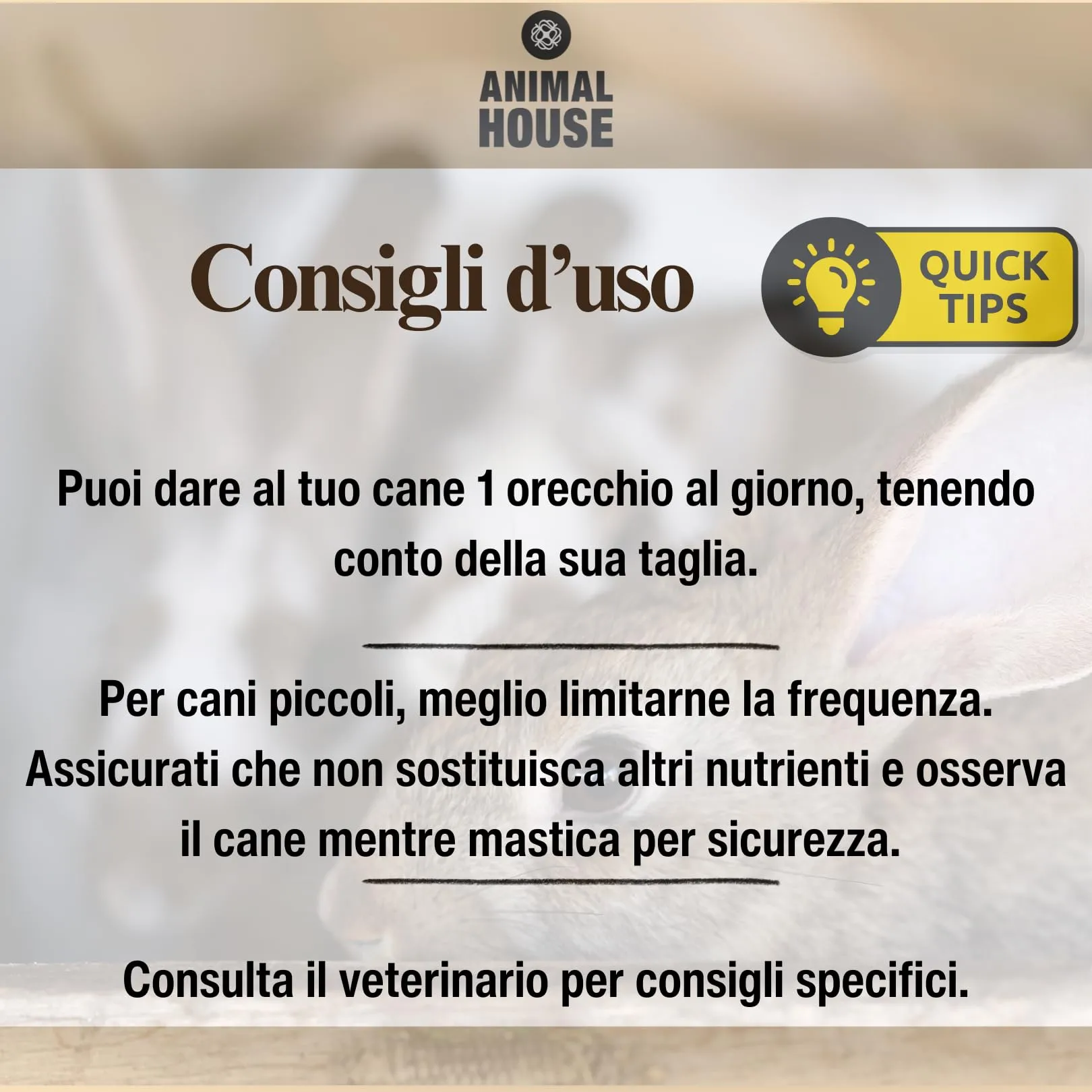 Animal House Snack Naturale per Cani, Orecchie di Coniglio con Pelo, 100 g - immagine 5