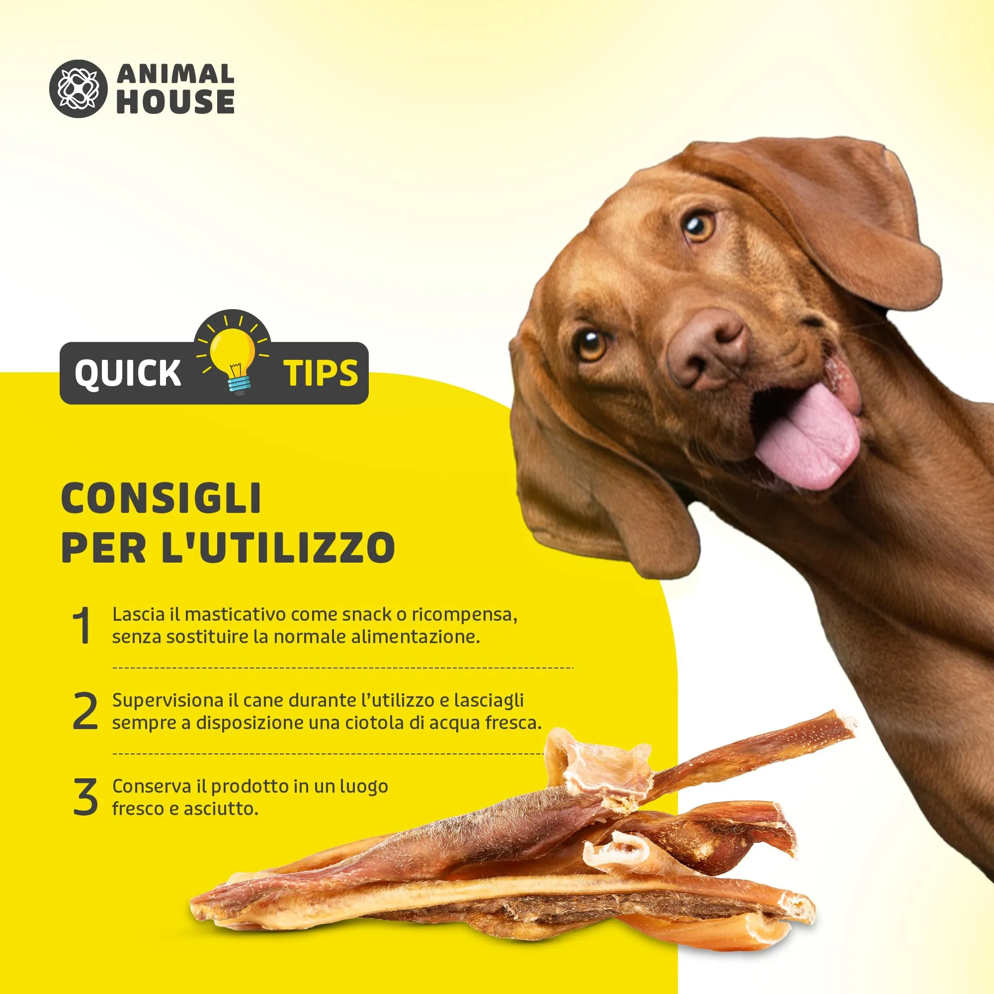 Animal House Snack Naturale per Cani Pelle di Testa Bovina 30 cm, 500 g - immagine 4