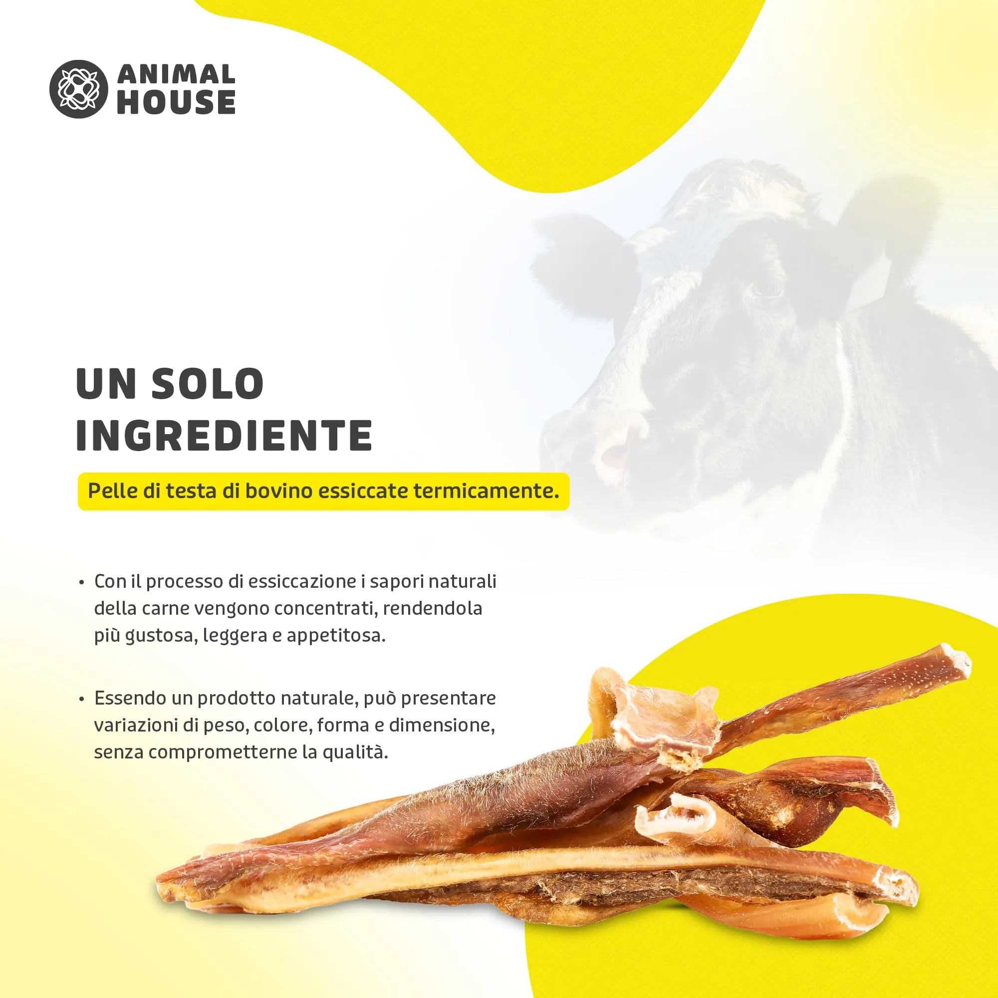 Animal House Snack Naturale per Cani Pelle di Testa Bovina 30 cm, 500 g - immagine 6