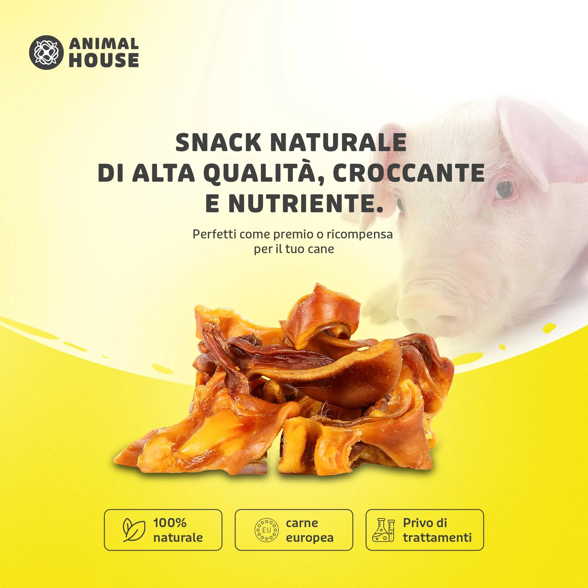 Animal House Snack Naturale per Cani BARF, Ritagli Orecchie Suine, 500 g - immagine 2
