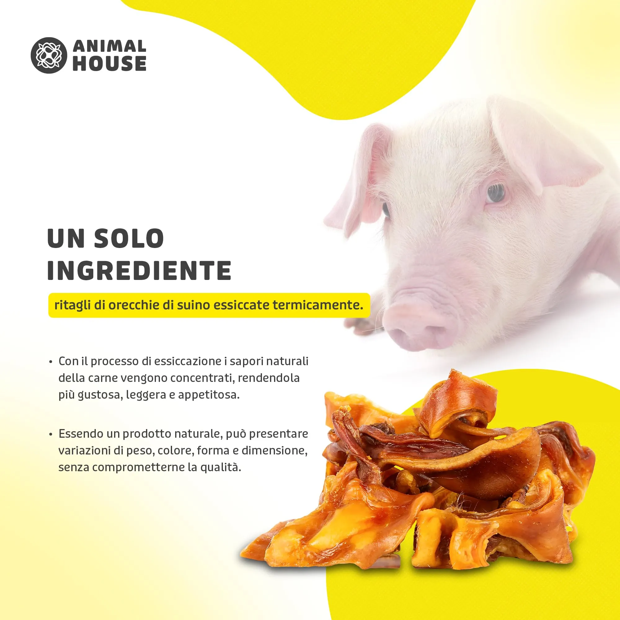 Animal House Snack Naturale per Cani BARF, Ritagli Orecchie Suine, 500 g - immagine 6