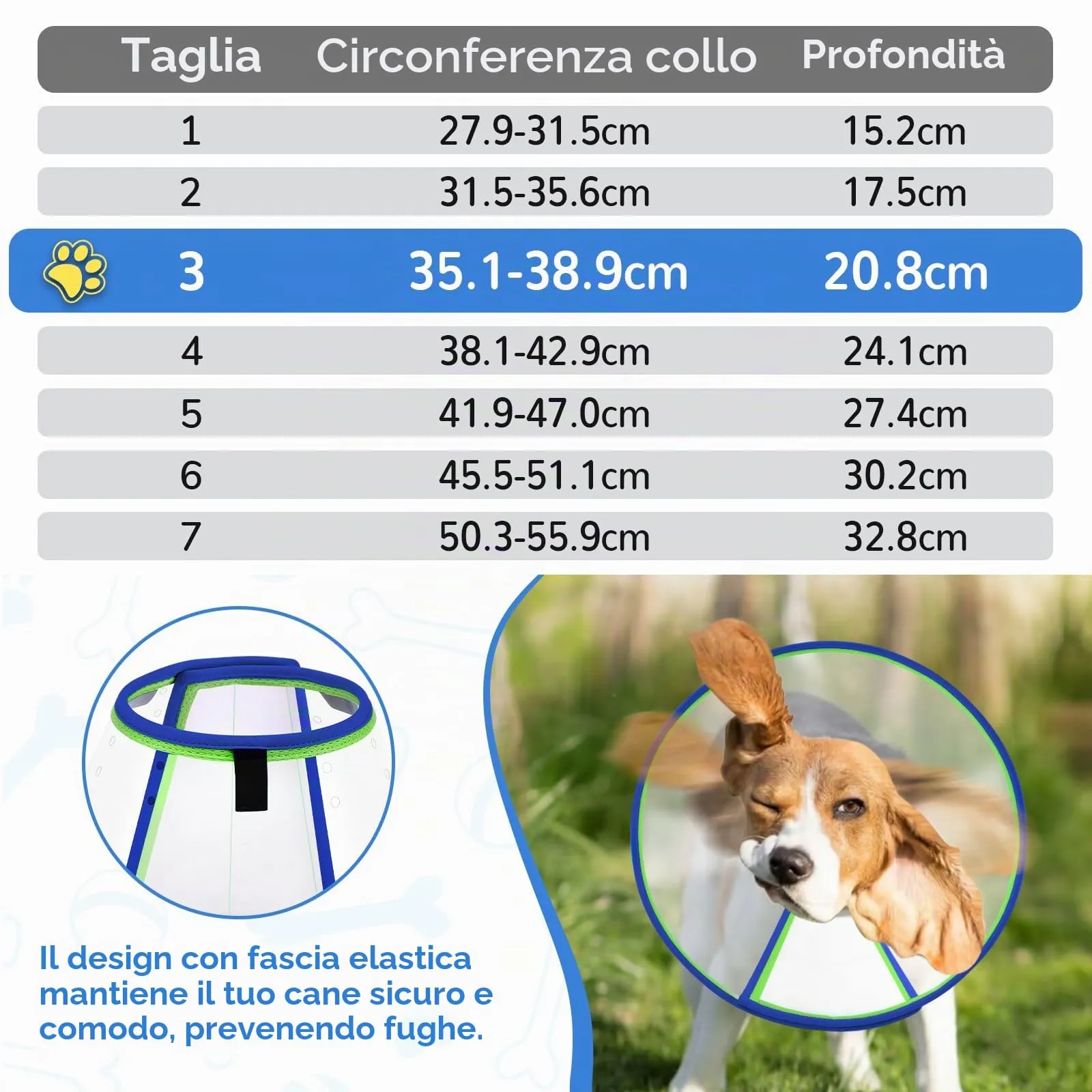 ICOYEA Collare Elisabettiano Morbido per Cani, Post-Operatorio Anti-Leccamento e Anti-Morso, Blu, Size 3 - immagine 5