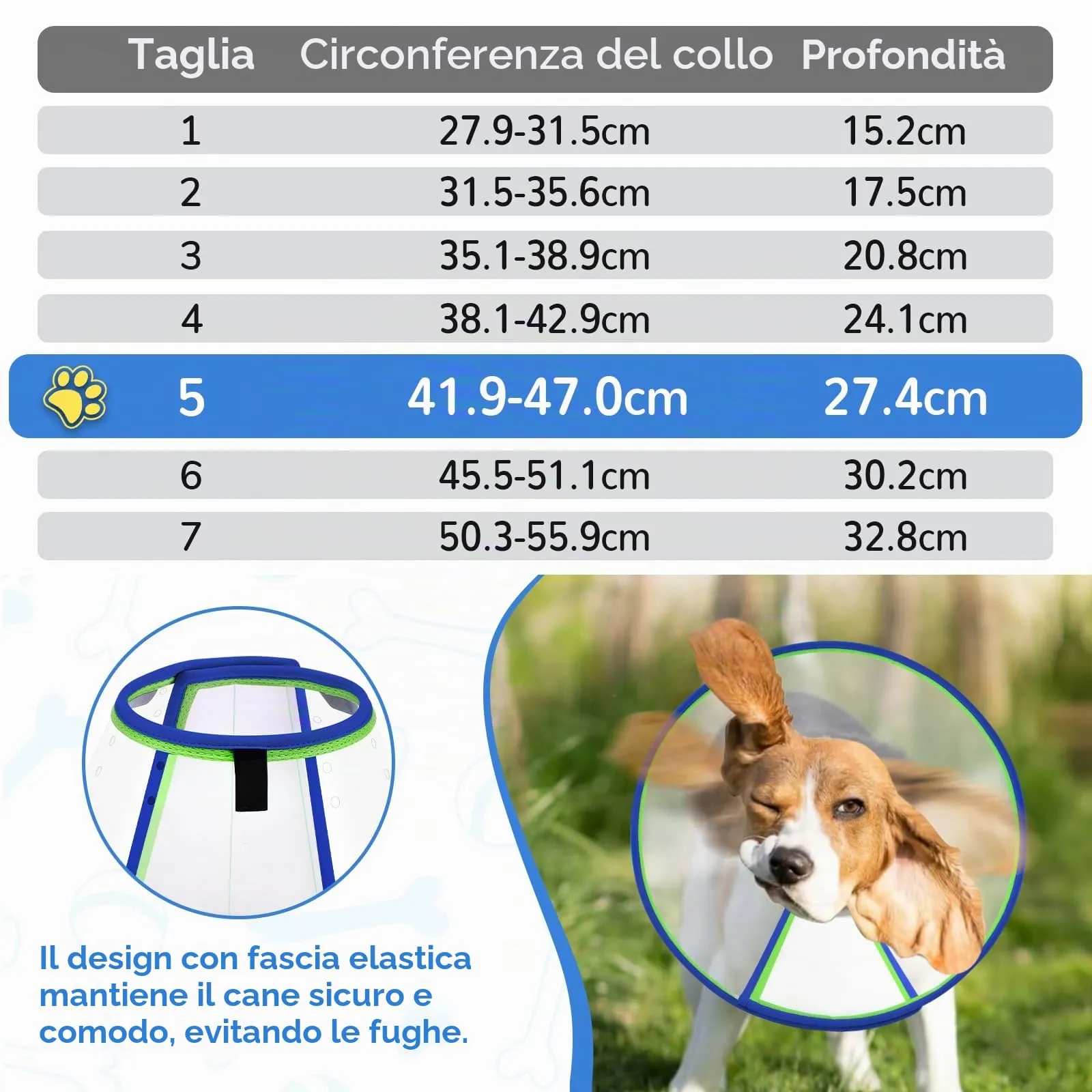 ICOYEA Collare Elisabettiano Morbido per Cani, Cono Post-Operatorio Anti-Leccamento e Anti-Morso, Traspirante (Blu, Size 5) - immagine 5