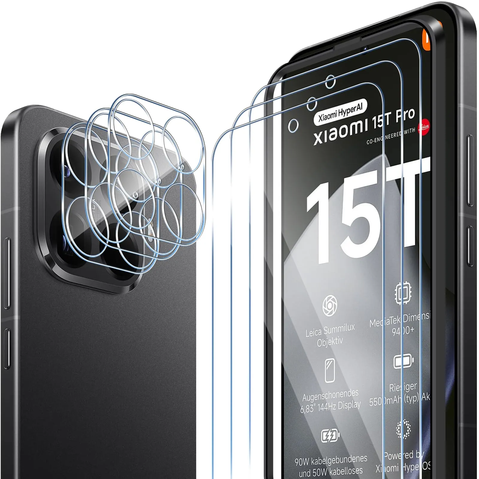 ELYCO Vetro Temperato per Xiaomi 15T Pro, 3+3 Pezzi - immagine 1