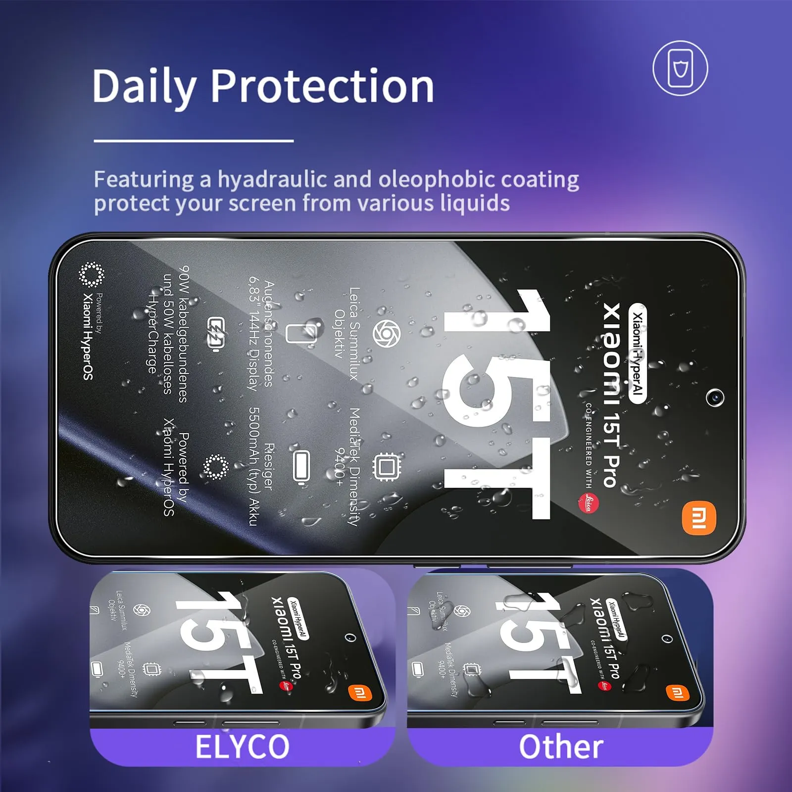 ELYCO Vetro Temperato per Xiaomi 15T Pro, 3+3 Pezzi - immagine 2