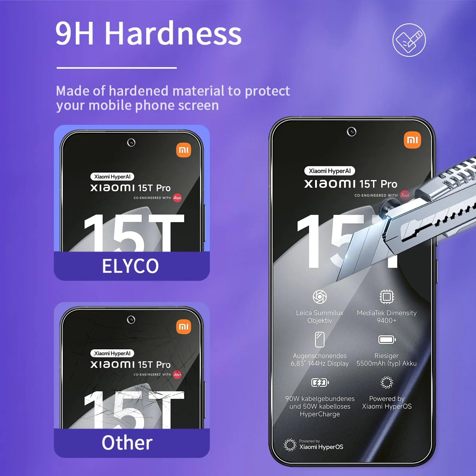 ELYCO Vetro Temperato per Xiaomi 15T Pro, 3+3 Pezzi - immagine 3