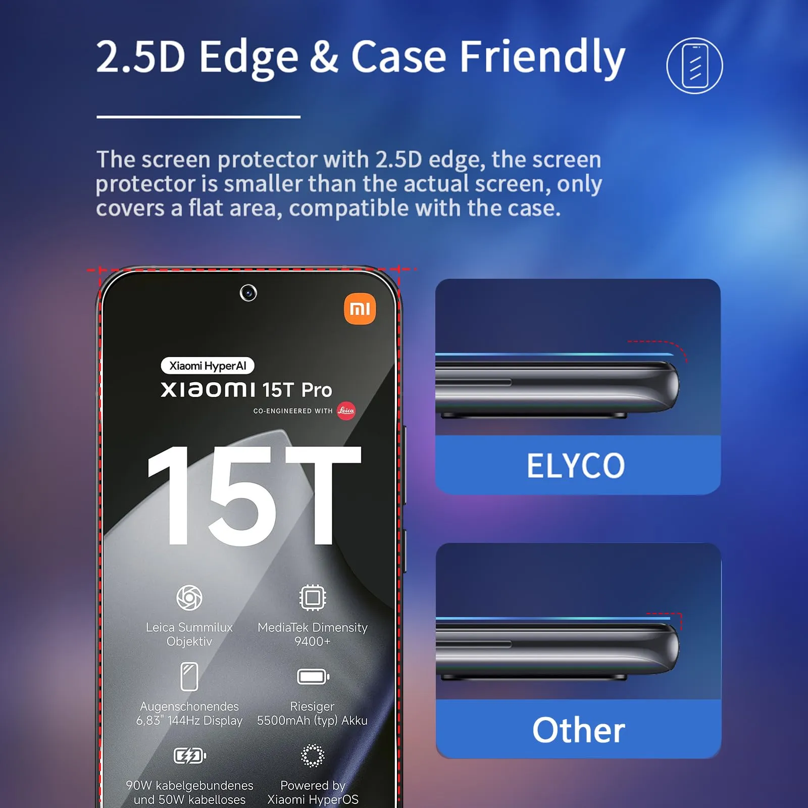 ELYCO Vetro Temperato per Xiaomi 15T Pro, 3+3 Pezzi - immagine 5