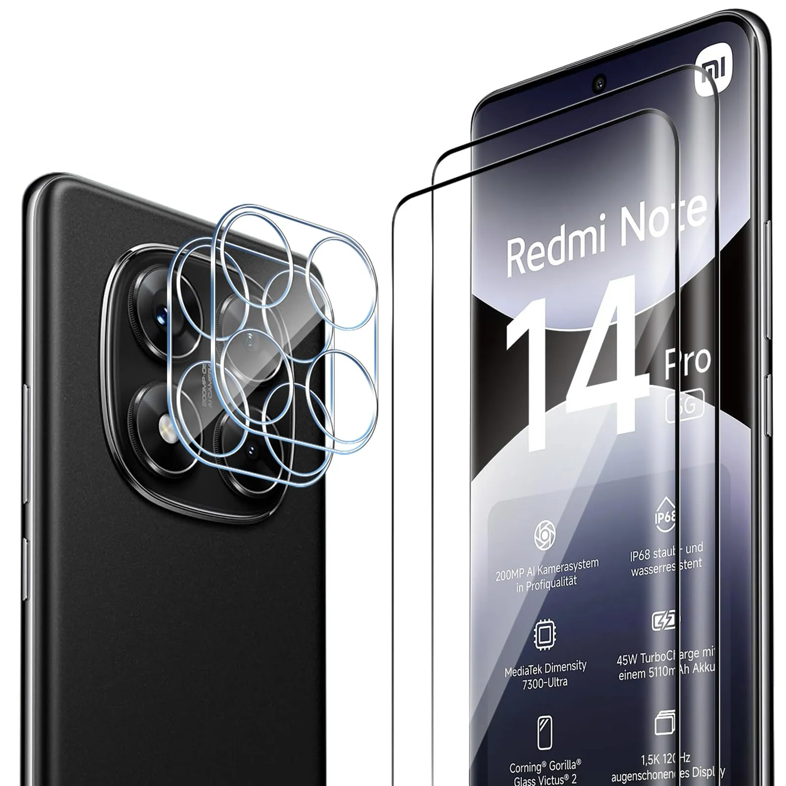 ELYCO Vetro Temperato per Xiaomi Redmi Note 14 Pro 5G / POCO X7 5G, 2+2 Pezzi - immagine 1