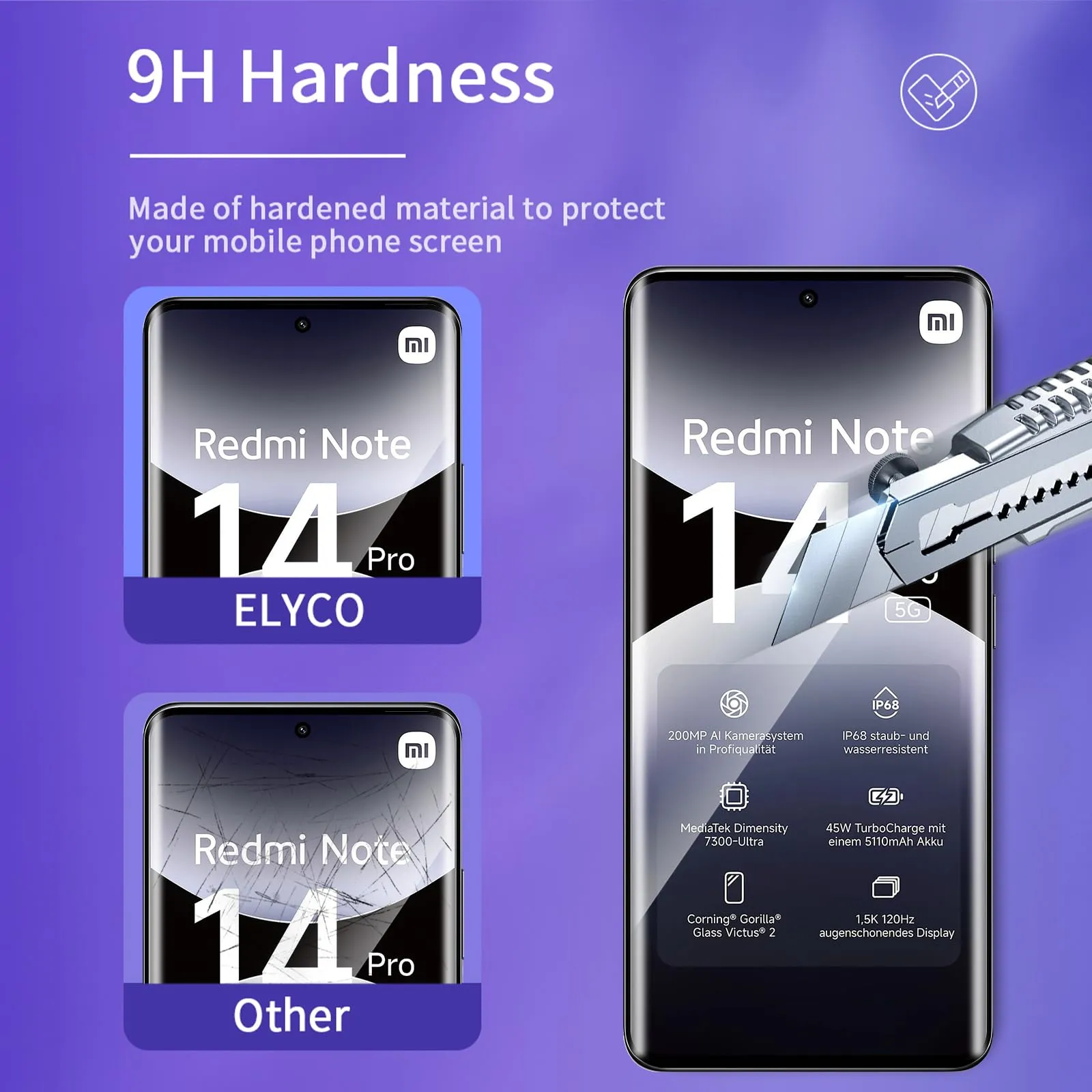 ELYCO Vetro Temperato per Xiaomi Redmi Note 14 Pro 5G / POCO X7 5G, 2+2 Pezzi - immagine 3