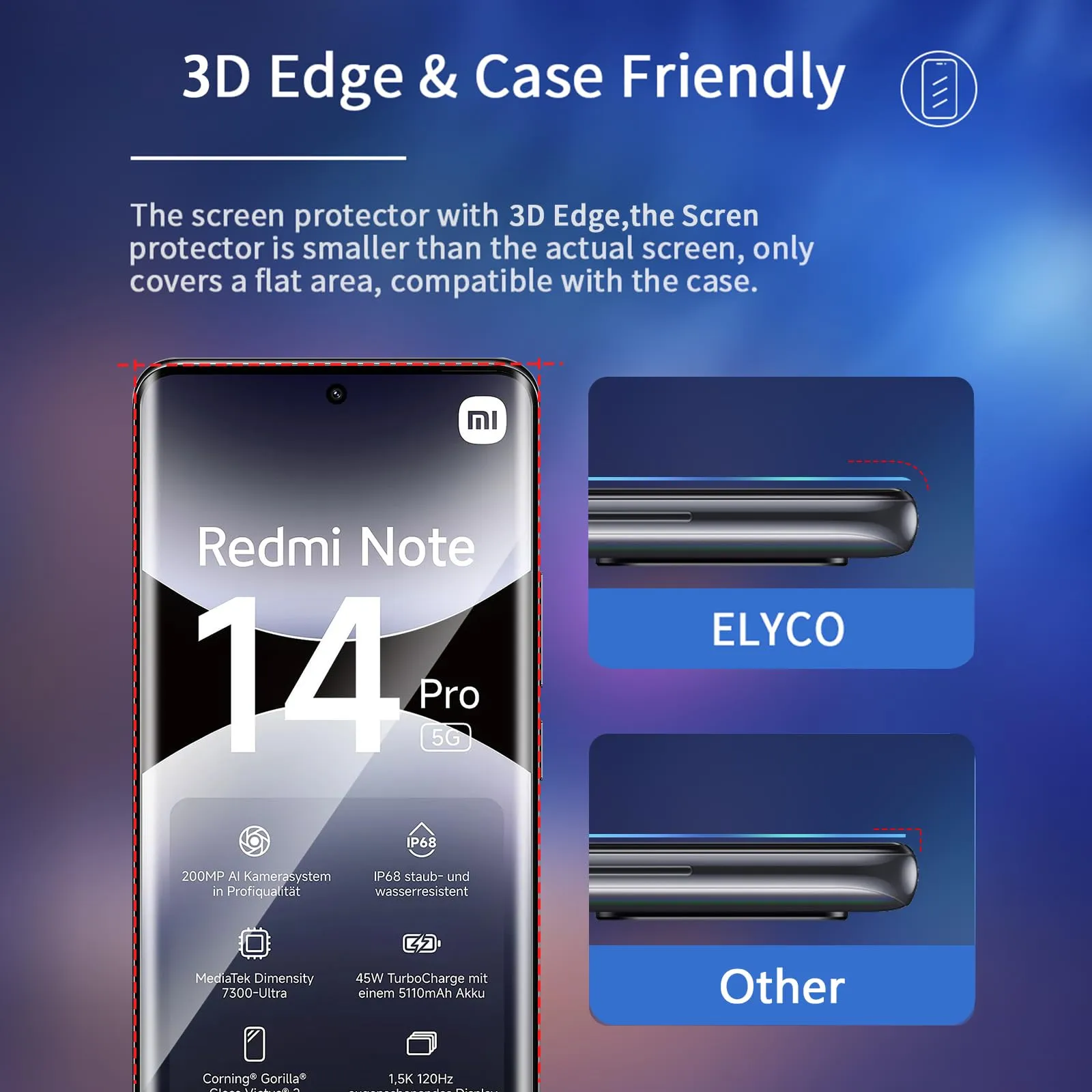 ELYCO Vetro Temperato per Xiaomi Redmi Note 14 Pro 5G / POCO X7 5G, 2+2 Pezzi - immagine 5