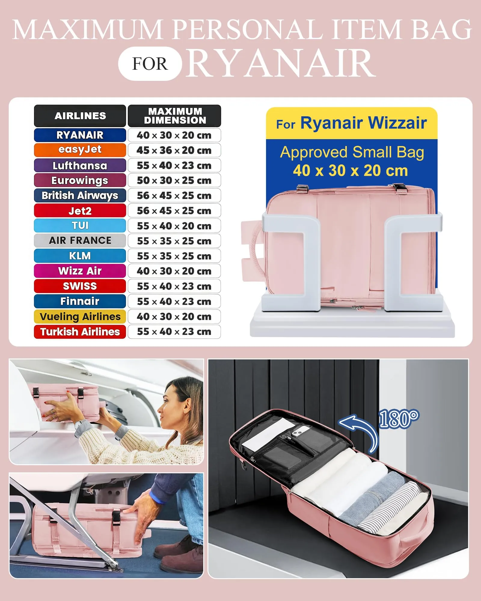 SZLX Zaino da Viaggio 40x30x20 per Ryanair e Wizzair, Impermeabile con Scomparto per Scarpe e Laptop 14 Pollici - immagine 3