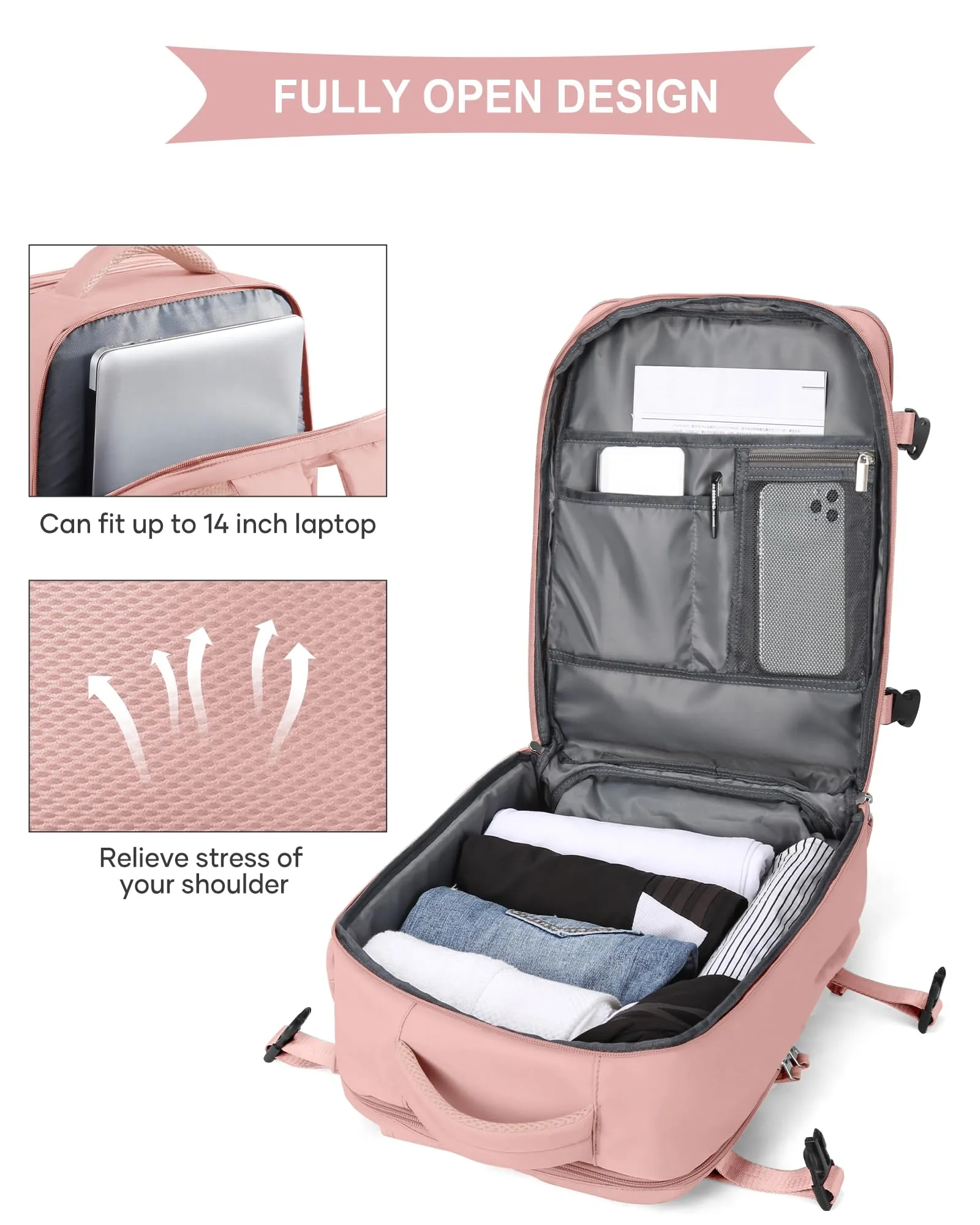 SZLX Zaino da Viaggio 40x30x20 per Ryanair e Wizzair, Impermeabile con Scomparto per Scarpe e Laptop 14 Pollici - immagine 5