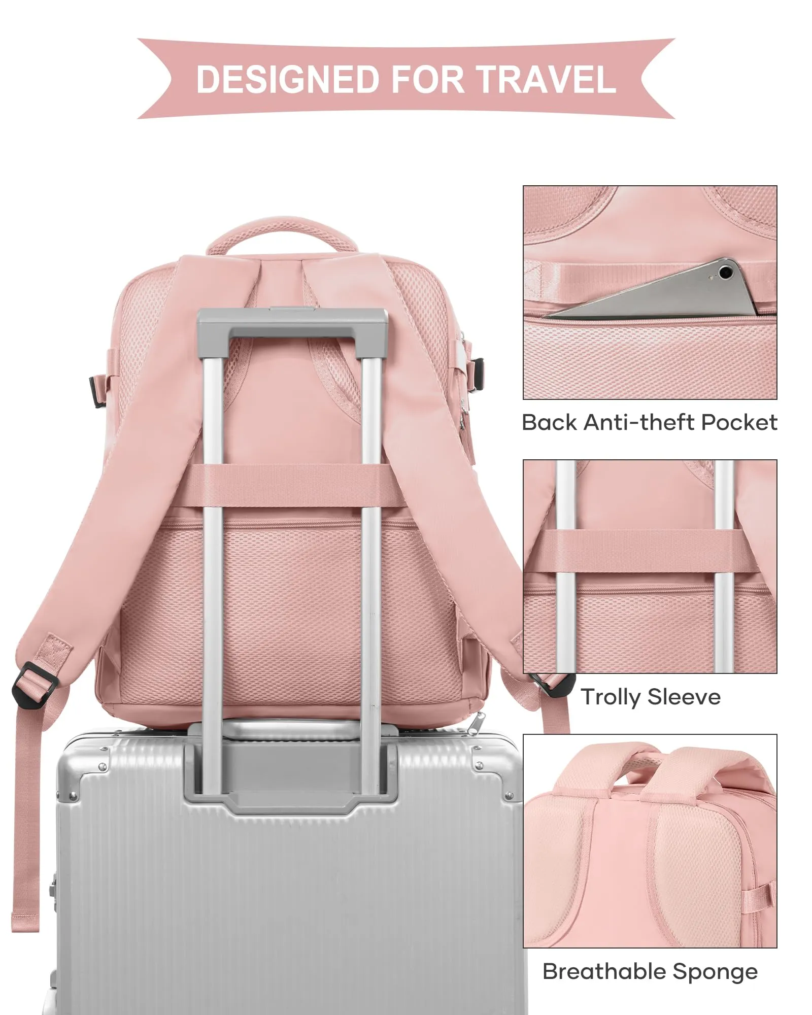 SZLX Zaino da Viaggio 40x30x20 per Ryanair e Wizzair, Impermeabile con Scomparto per Scarpe e Laptop 14 Pollici - immagine 6