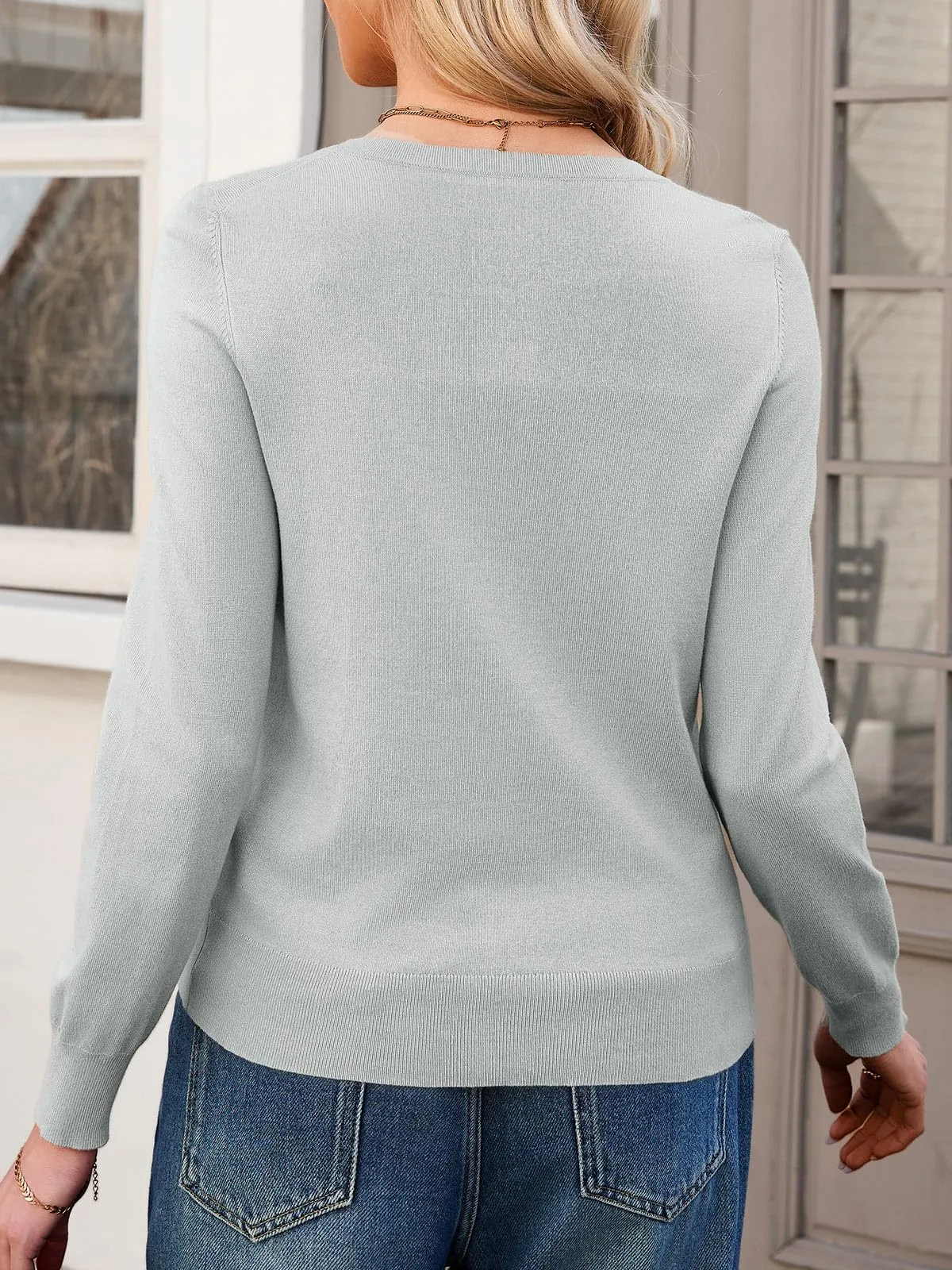 Saodimallsu Cardigan Leggero da Donna a Maniche Lunghe con Bottoni, Grigio, XL - immagine 5