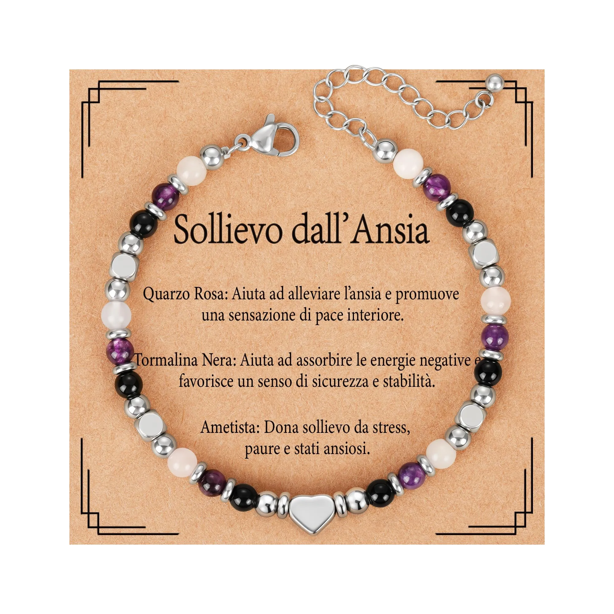 Aretas Bracciale in Quarzo Rosa, Ametista e Tormalina Nera per Donna - immagine 1