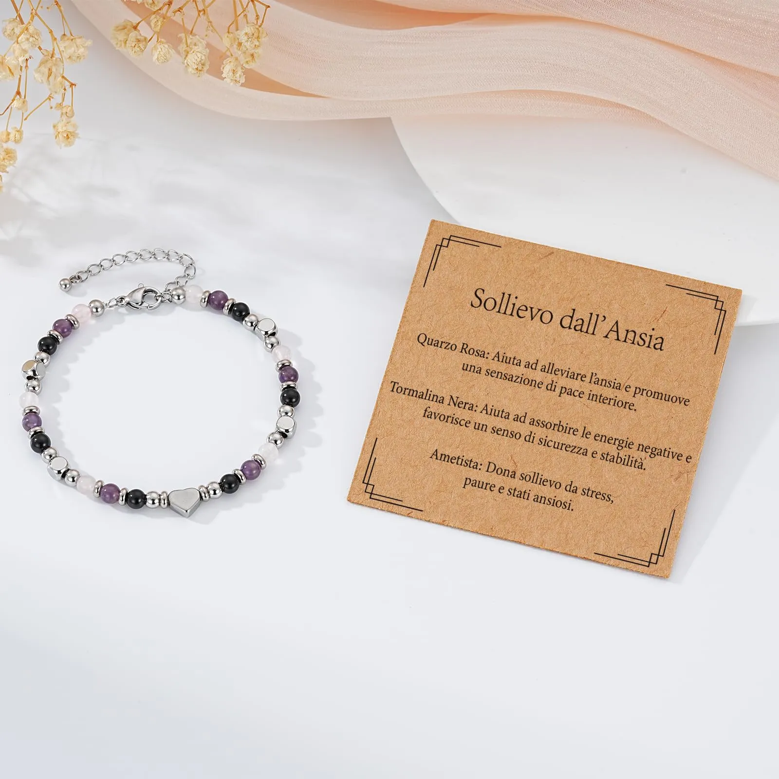 Aretas Bracciale in Quarzo Rosa, Ametista e Tormalina Nera per Donna - immagine 5