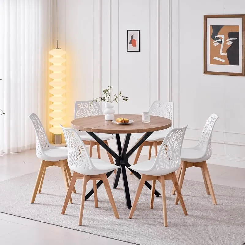 DEYARNA HOME Set di 6 Sedie da Pranzo Scandinave con Gambe in Legno, Bianco - immagine 8