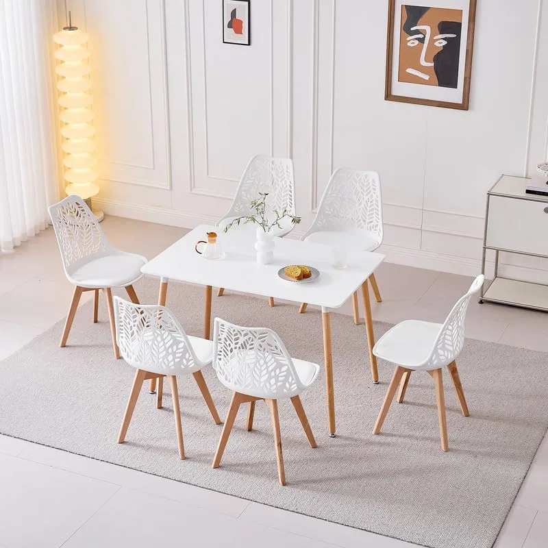 DEYARNA HOME Set di 6 Sedie da Pranzo Scandinave con Gambe in Legno, Bianco - immagine 9