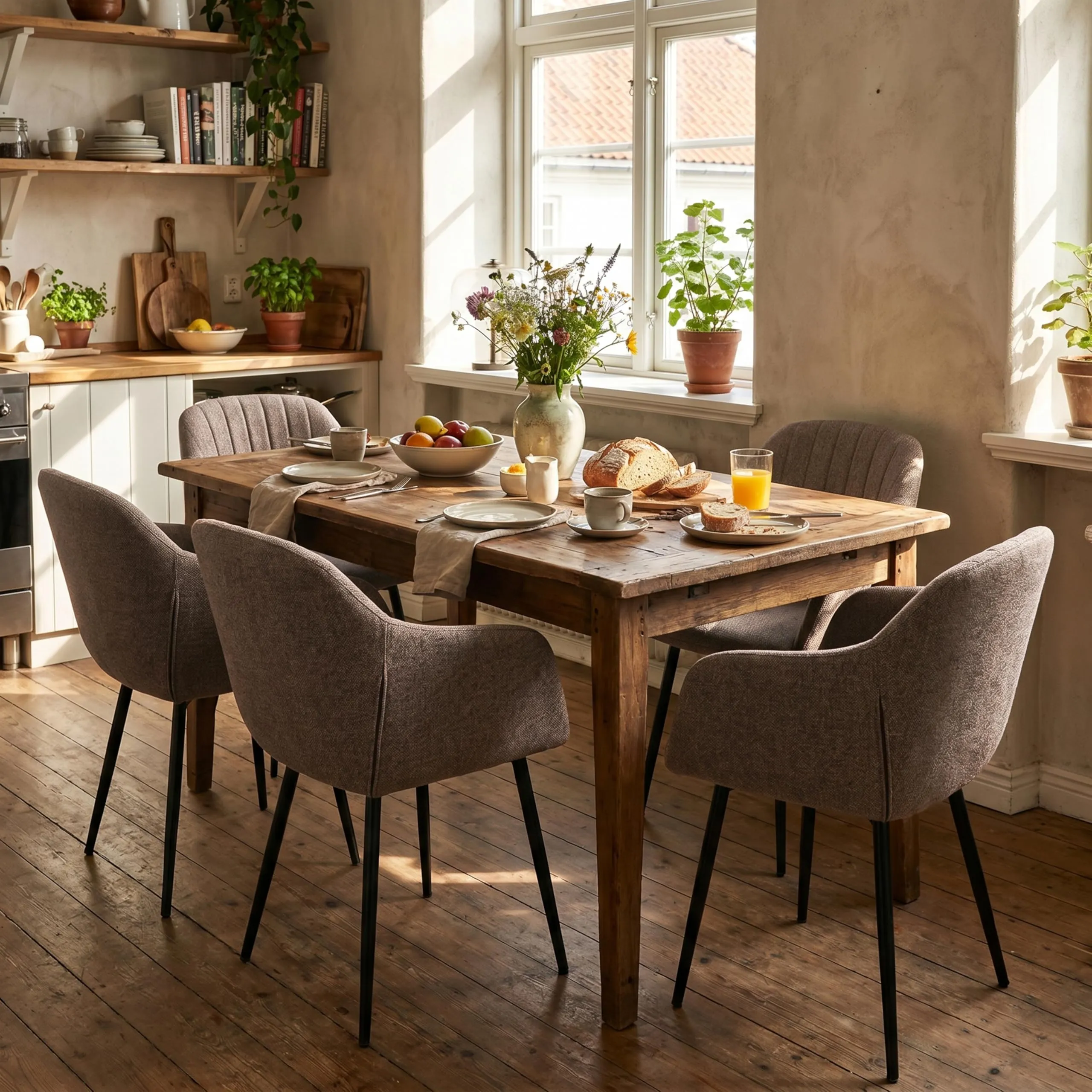 Goeurvant Set di 2 Sedie da Pranzo con Braccioli, Poltroncina Imbottita in Lino, Gambe in Metallo, Marrone Moka - immagine 4