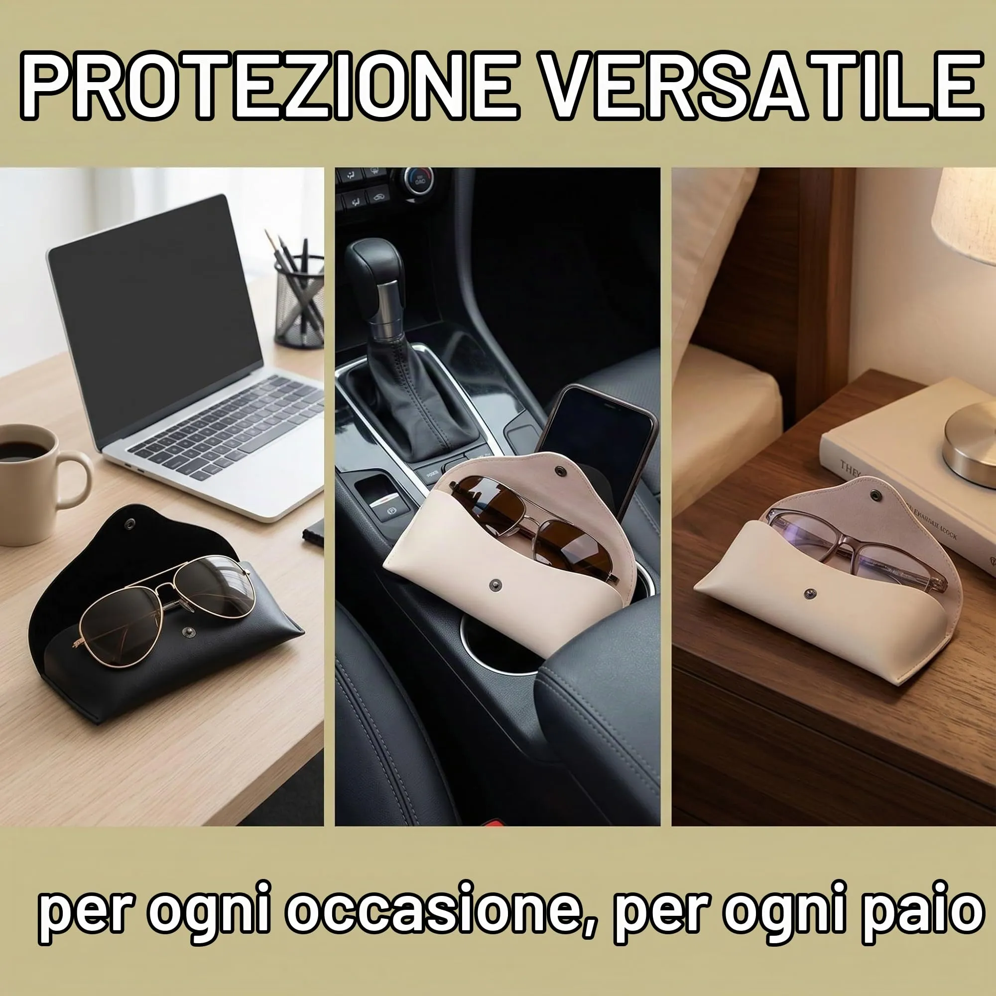 KEPYATI Custodia in Pelle per Occhiali, Set da 2 Pezzi, Portatile da Viaggio per Occhiali da Sole Uomo e Donna - immagine 3