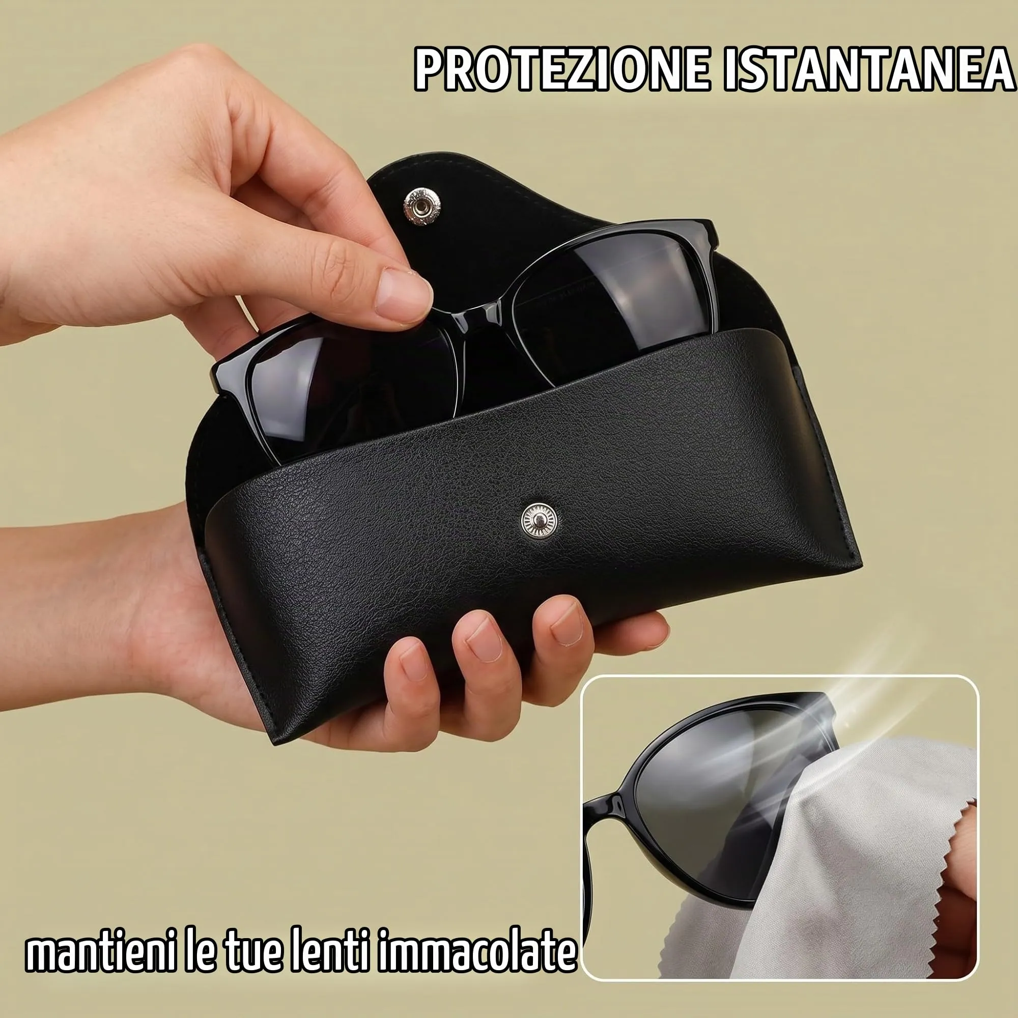 KEPYATI Custodia in Pelle per Occhiali, Set da 2 Pezzi, Portatile da Viaggio per Occhiali da Sole Uomo e Donna - immagine 4