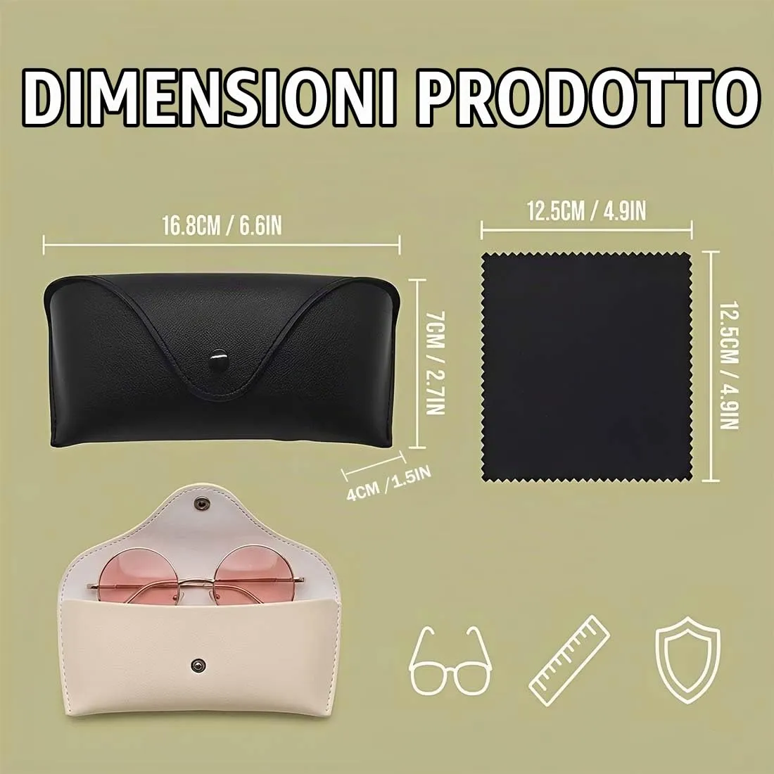 KEPYATI Custodia in Pelle per Occhiali, Set da 2 Pezzi, Portatile da Viaggio per Occhiali da Sole Uomo e Donna - immagine 5