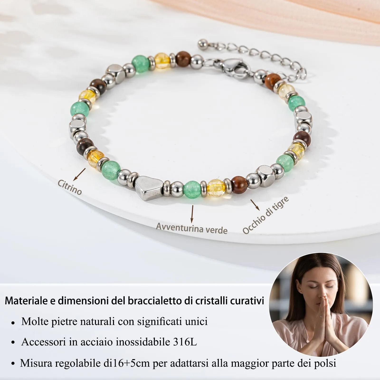 Aretas Bracciale in Avventurina Verde, Citrino e Occhio di Tigre per Donna - immagine 4