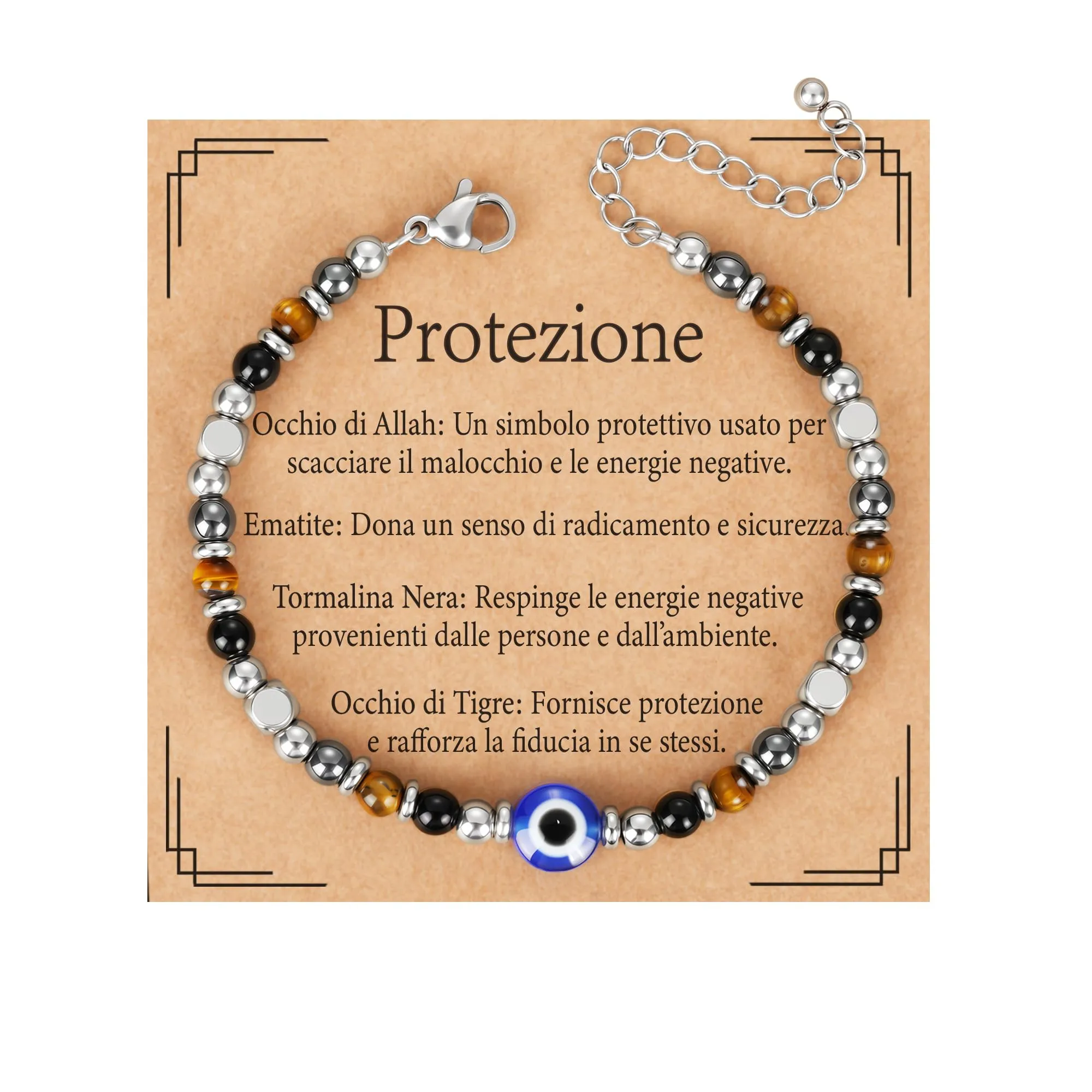 Aretas Bracciale Occhio di Allah in Ematite, Occhio di Tigre e Tormalina Nera per Donna - immagine 1