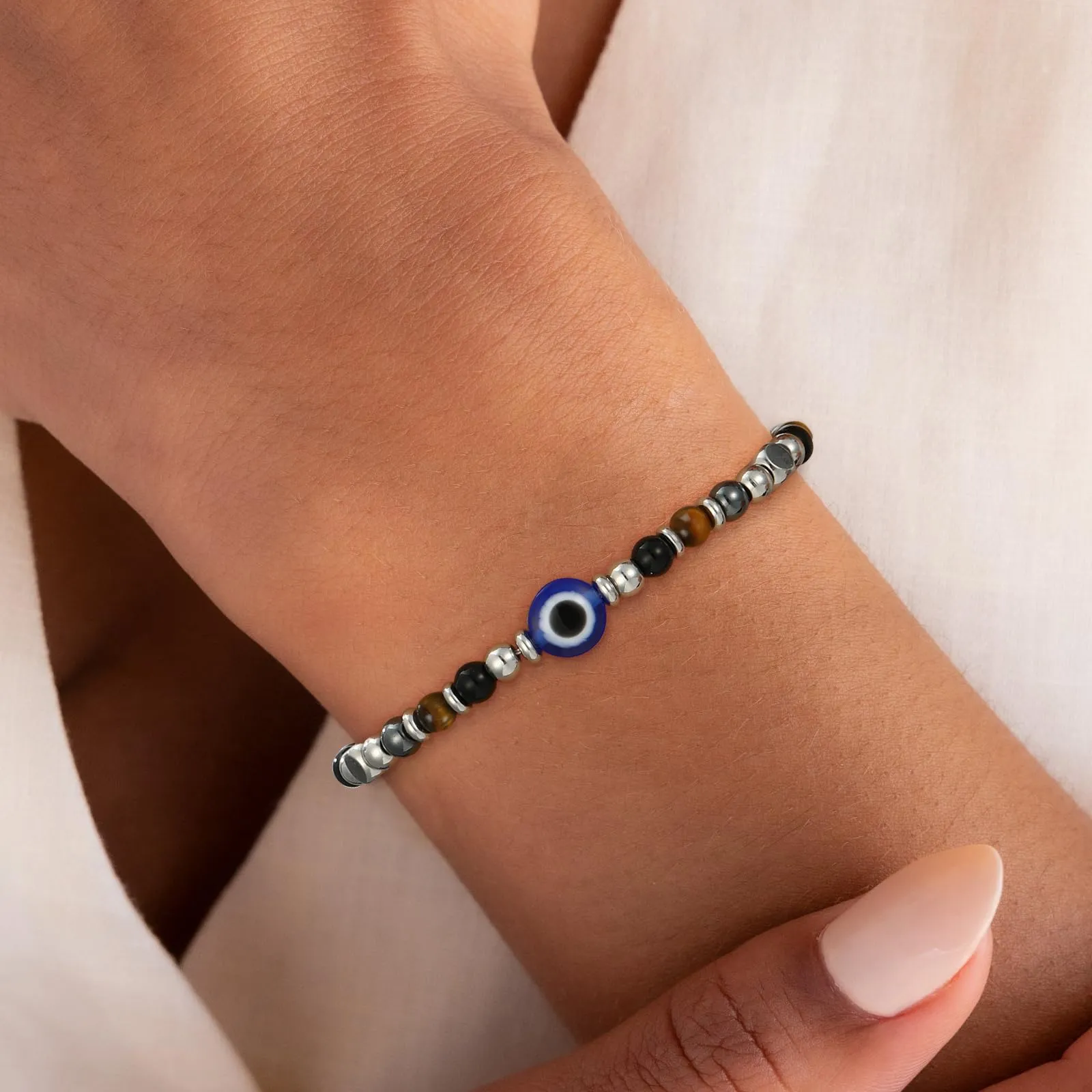 Aretas Bracciale Occhio di Allah in Ematite, Occhio di Tigre e Tormalina Nera per Donna - immagine 2