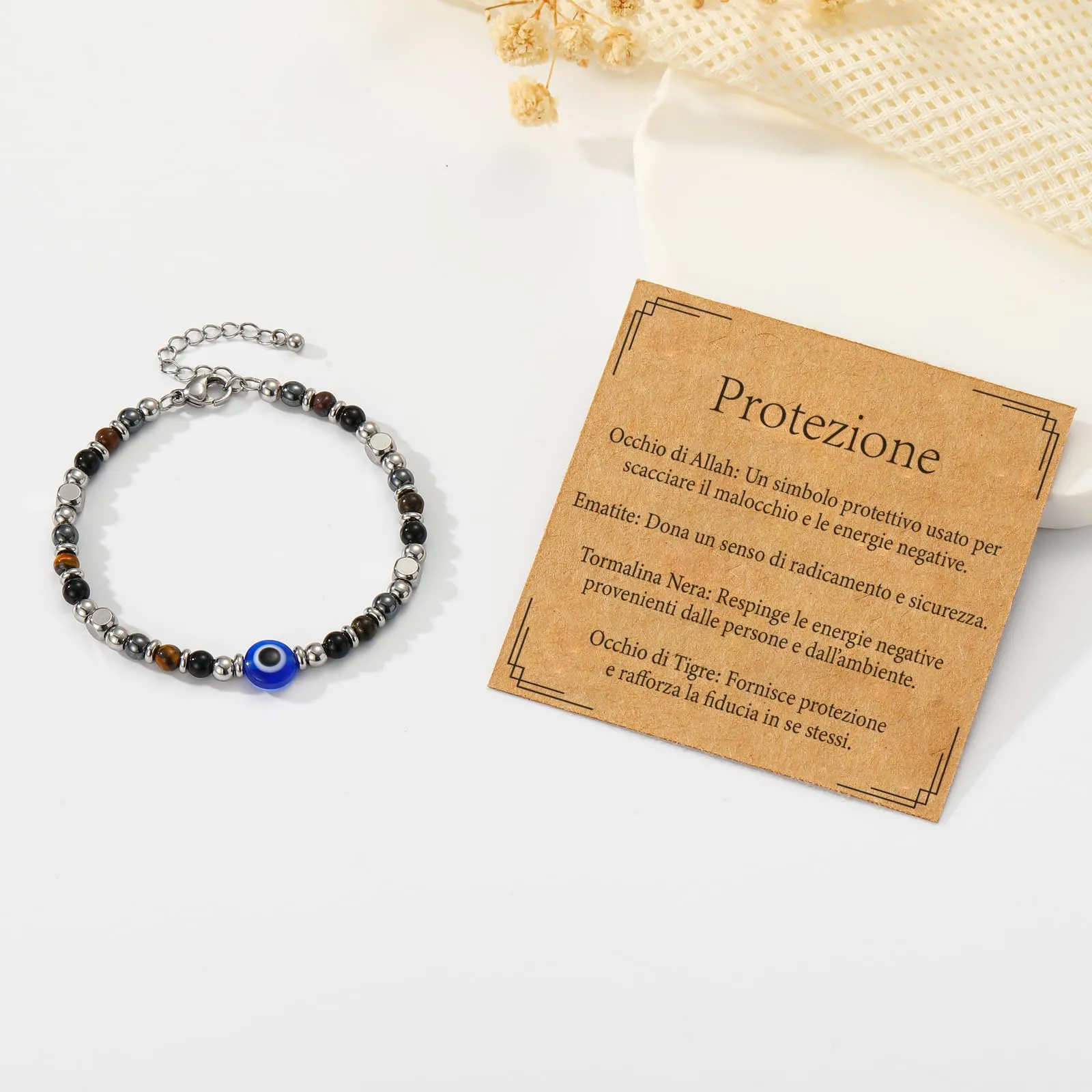 Aretas Bracciale Occhio di Allah in Ematite, Occhio di Tigre e Tormalina Nera per Donna - immagine 5