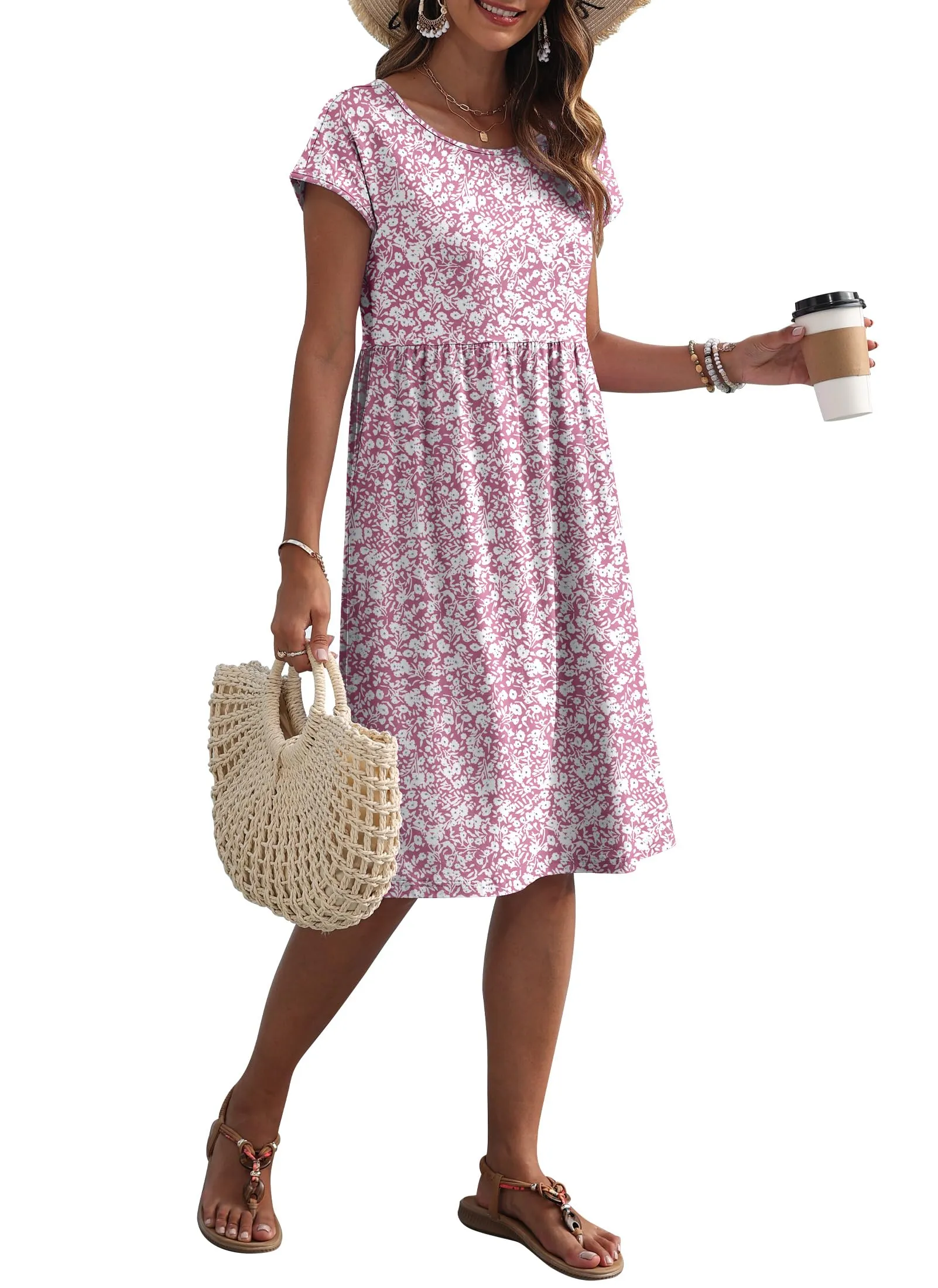 AUSELILY Vestito Estivo Donna Maniche Corte Abito al Ginocchio con Tasche - immagine 4