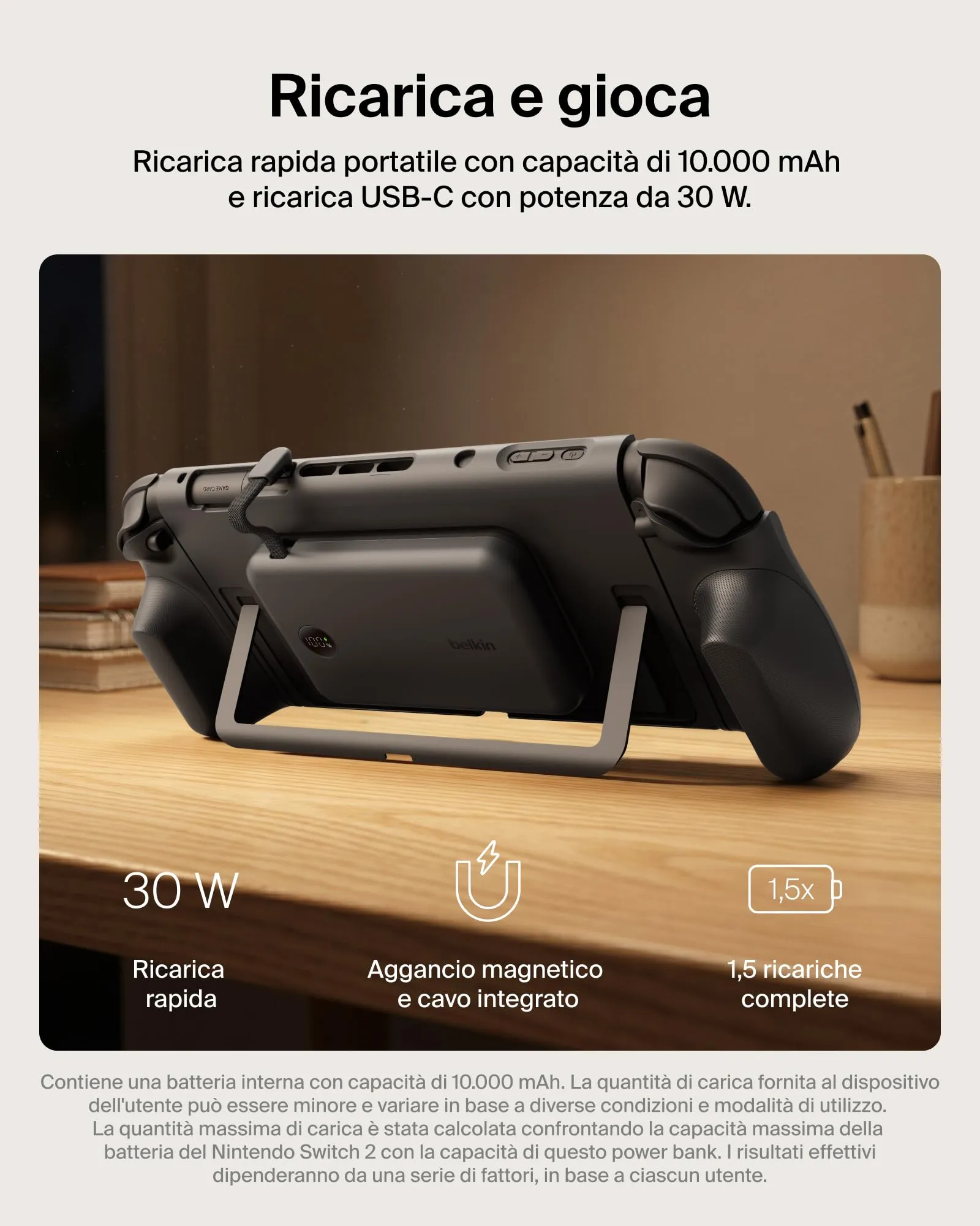Belkin Gaming Grip and Power Bank 10K for Nintendo Switch 2, Nero - immagine 5