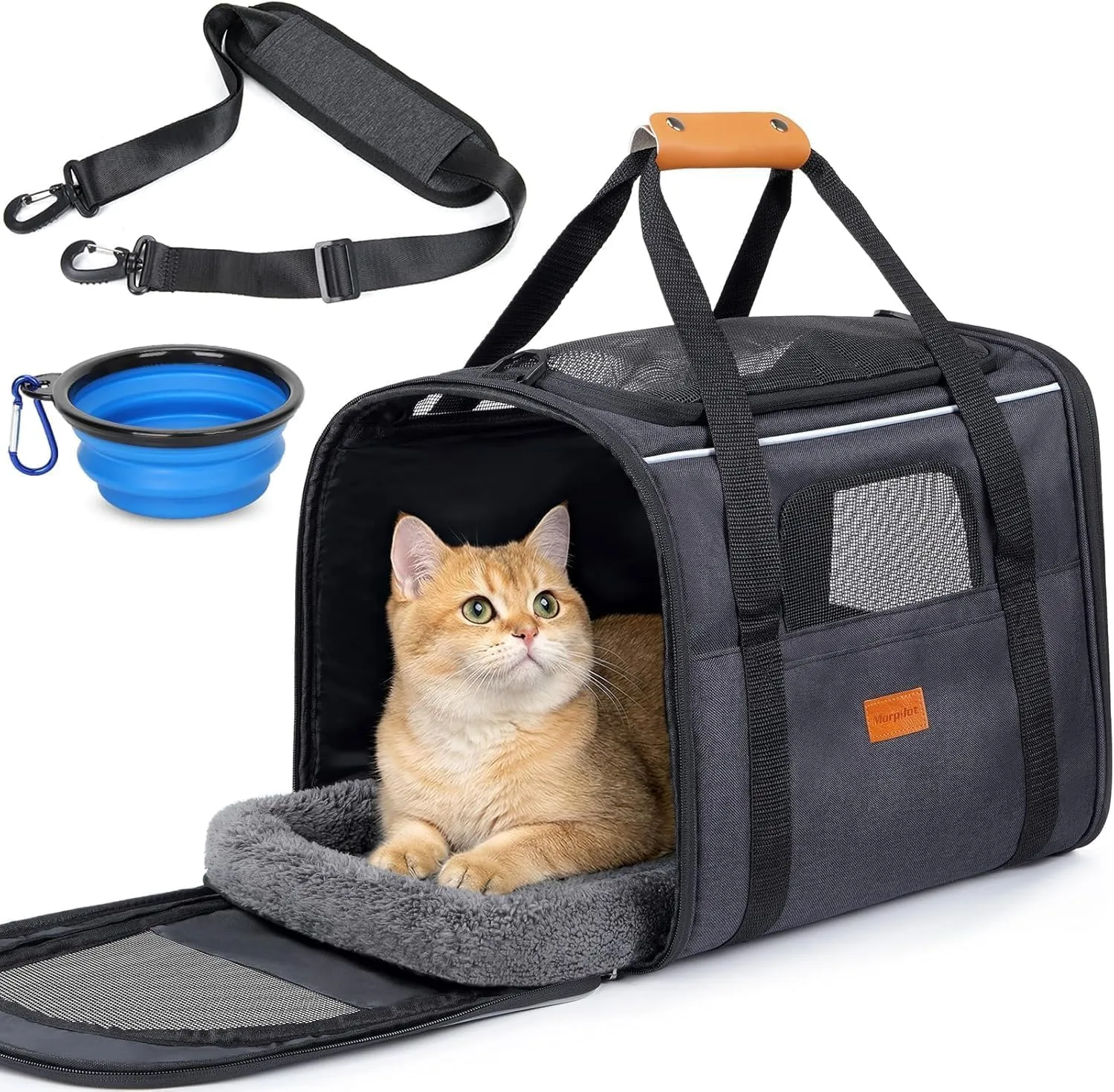 Morpilot Trasportino per gatti e cani fino a 9 kg, pieghevole, 47 x 31 x 36 cm, grigio scuro (L) - immagine 1