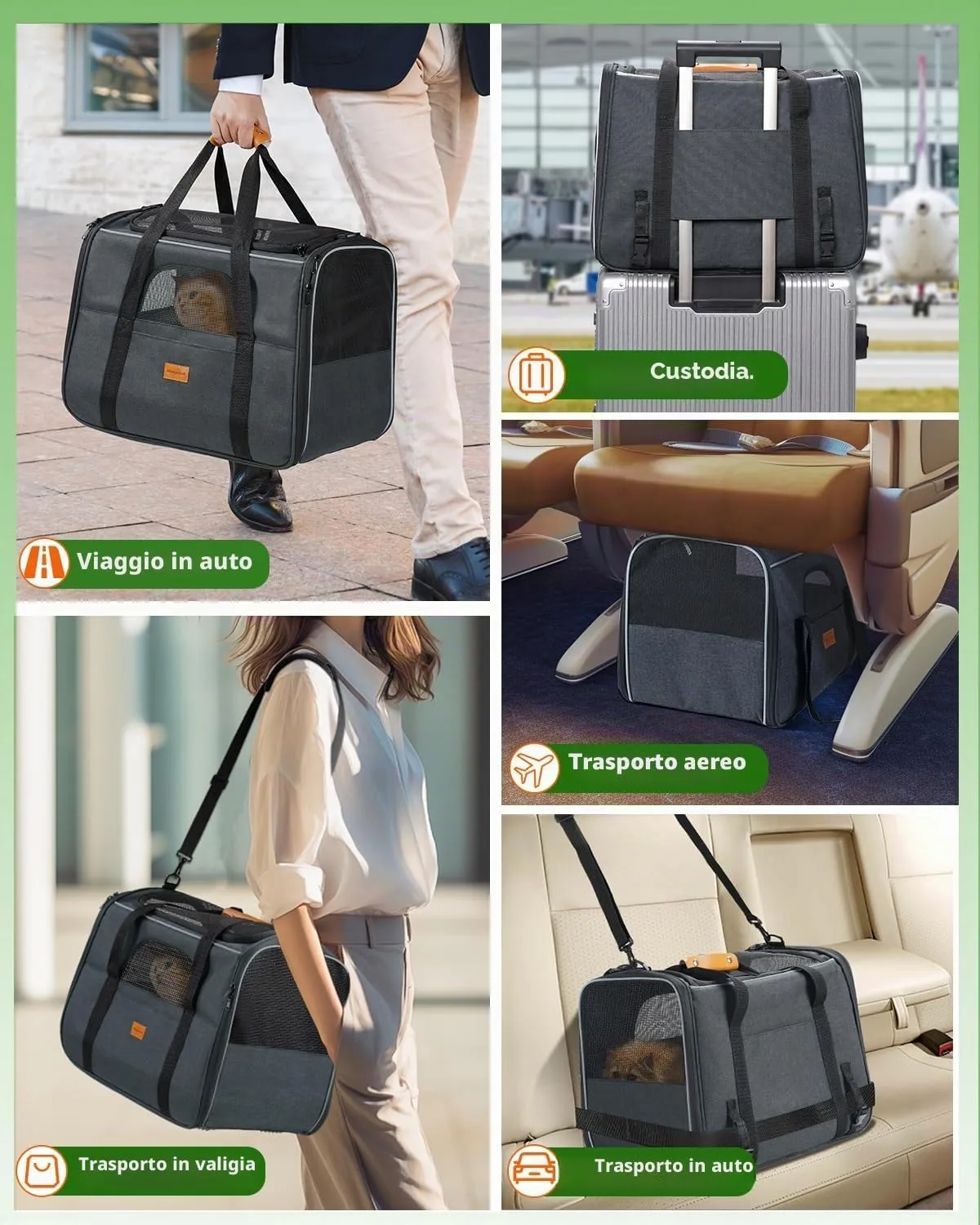 Morpilot Trasportino per gatti e cani fino a 9 kg, pieghevole, 47 x 31 x 36 cm, grigio scuro (L) - immagine 6