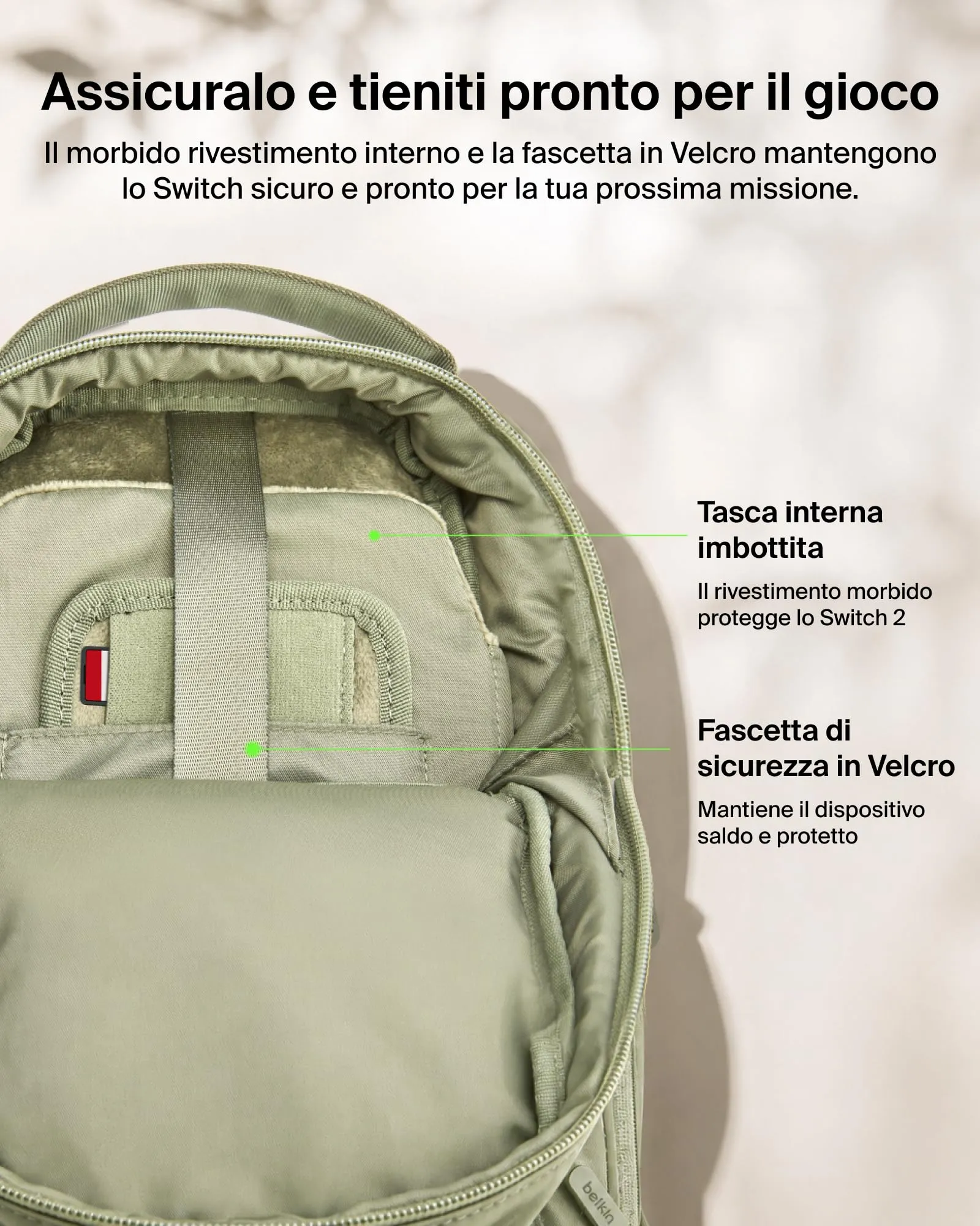 Belkin Borsa Protettiva da Viaggio per Nintendo Switch 2 - Verde - immagine 3