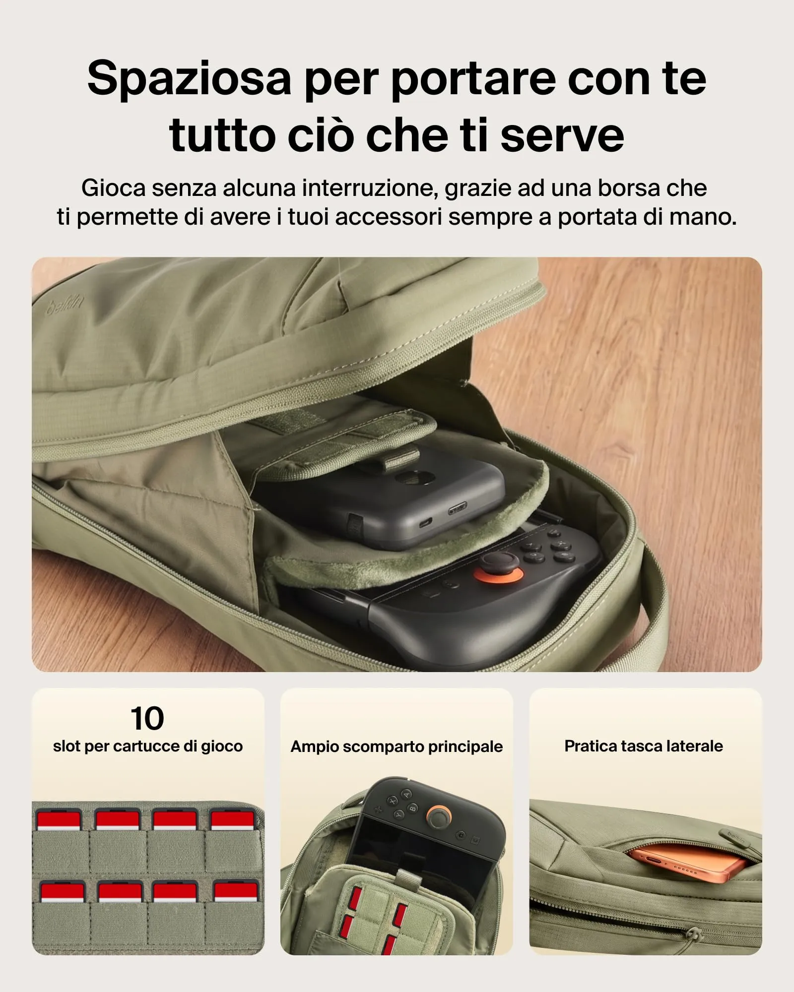 Belkin Borsa Protettiva da Viaggio per Nintendo Switch 2 - Verde - immagine 4