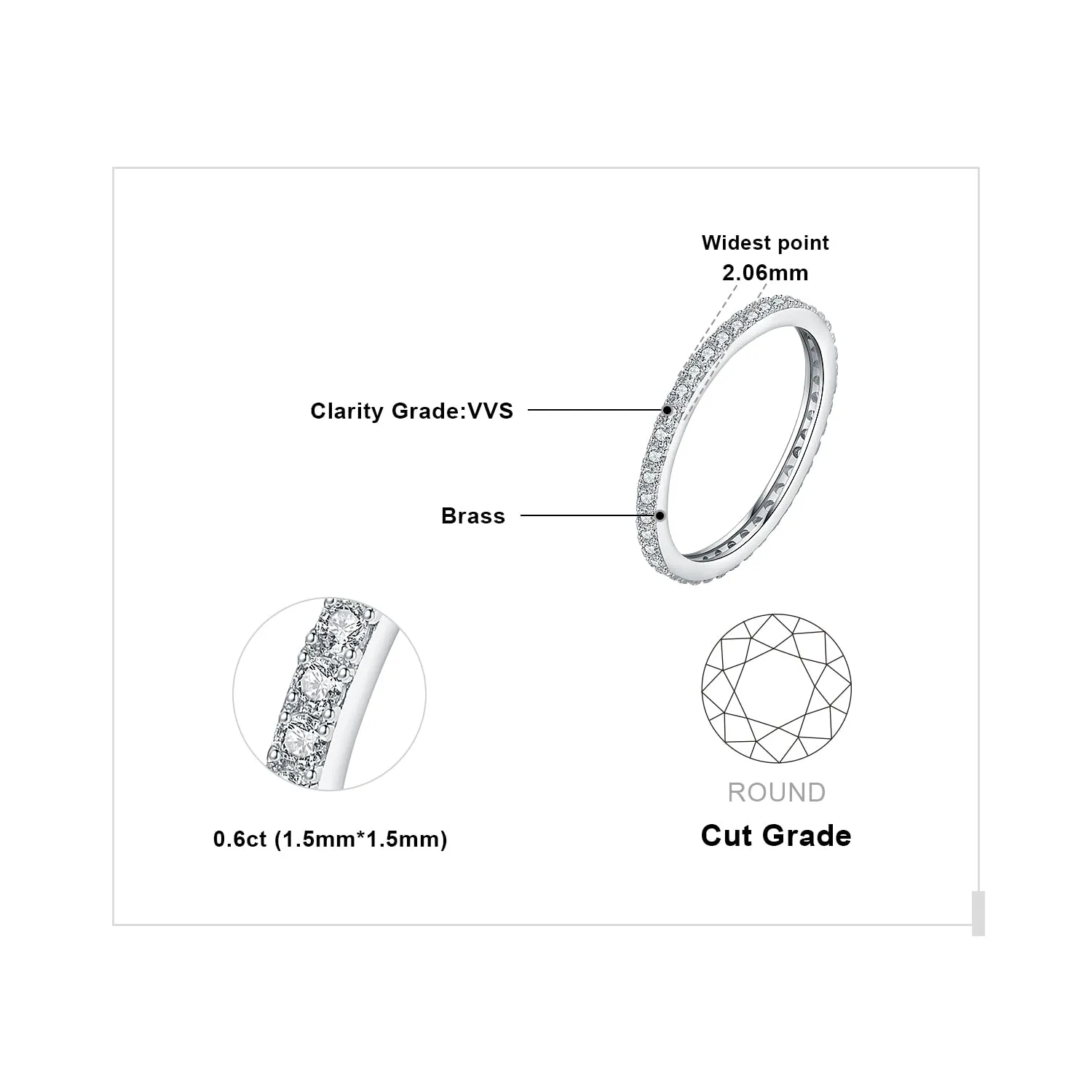 JewelryPalace Anello Eternity Donna placcato oro bianco 14K con Cubica Zirconia, Taglio Rotondo, Misura 18.5 - immagine 2