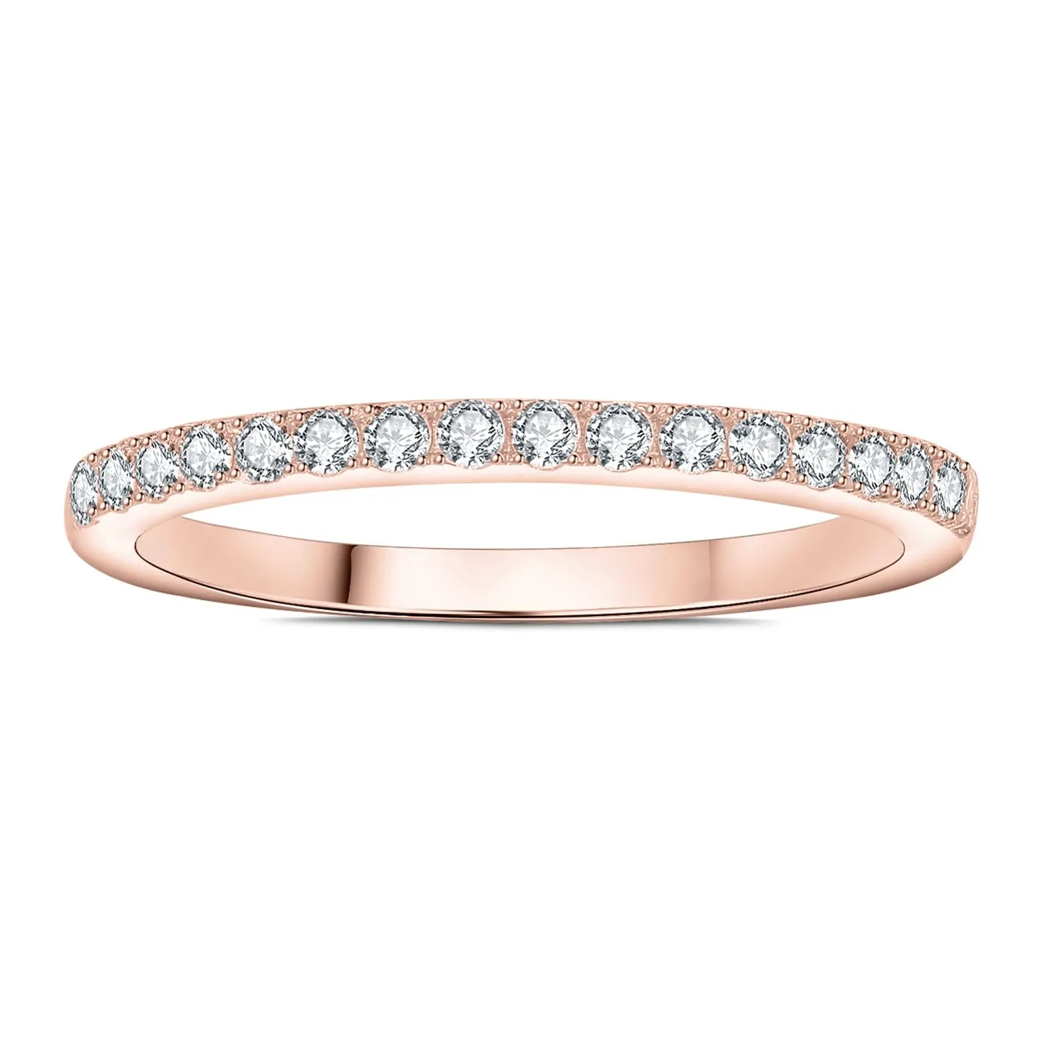 JewelryPalace Anello Half Eternity Donna Placcato Oro Rosa 14K con Zirconia Cubica, Taglio Rotondo, Misura 11.5 - immagine 3