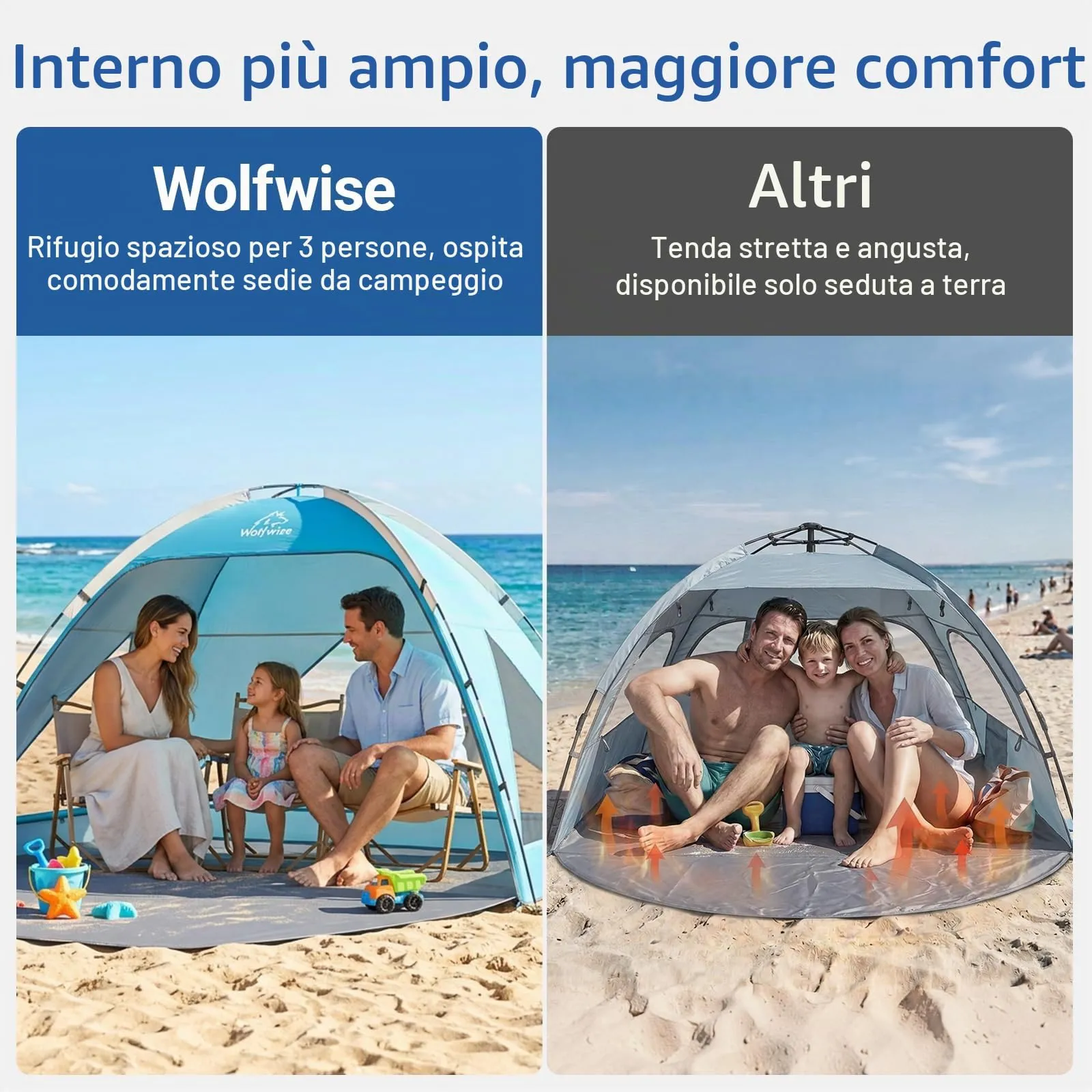 Wolfwise Tenda da spiaggia con protezione UV per 3-4 persone - immagine 2