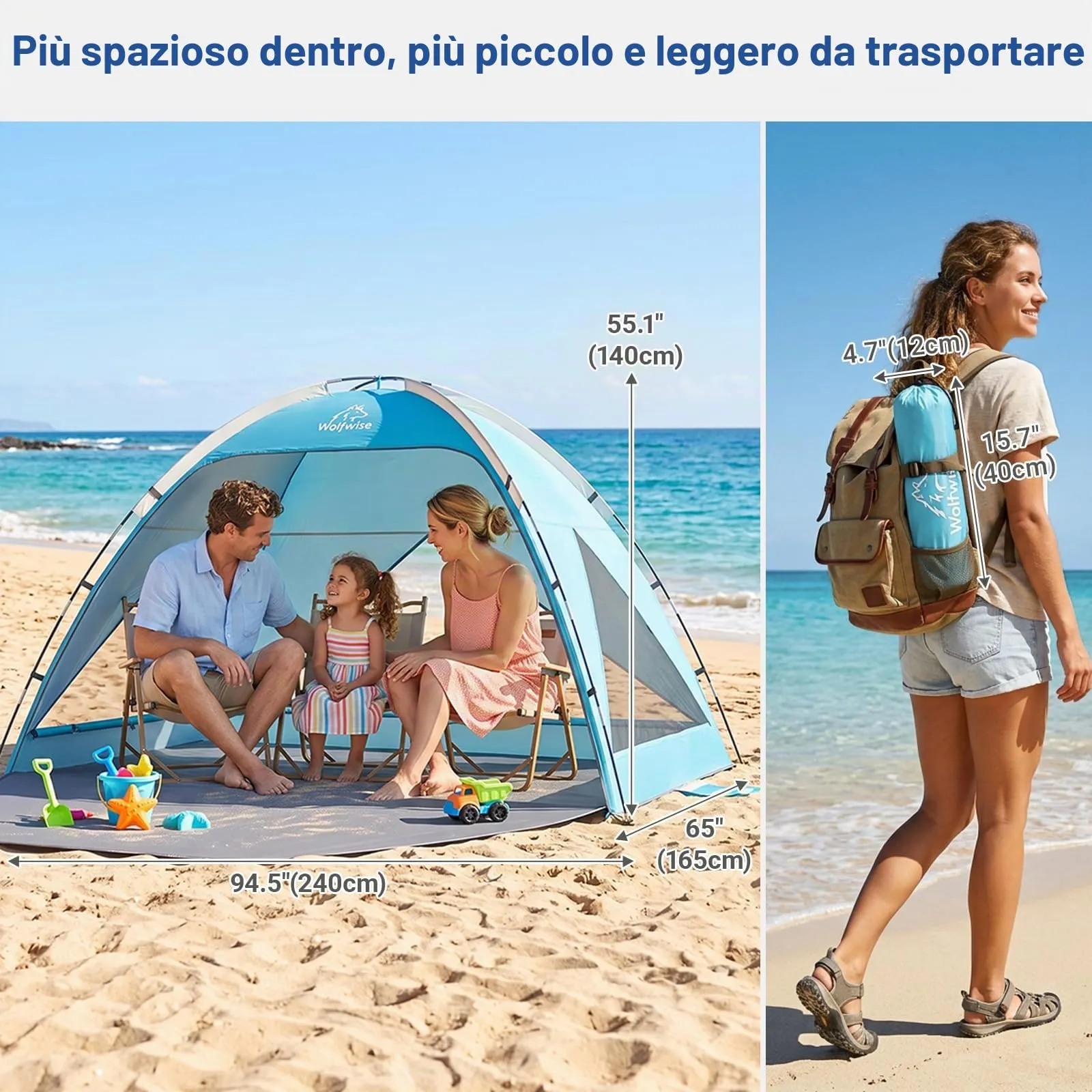 Wolfwise Tenda da spiaggia con protezione UV per 3-4 persone - immagine 3