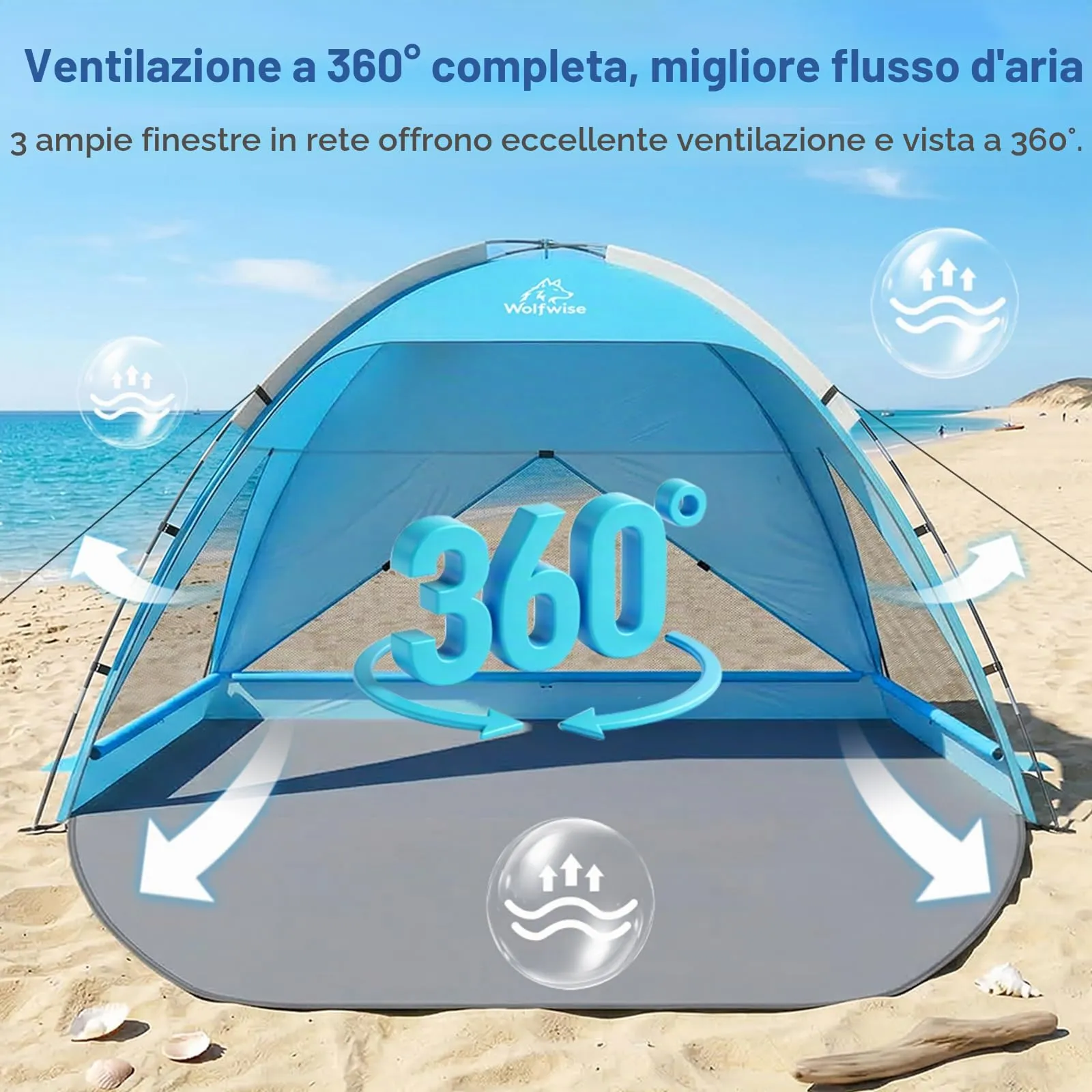Wolfwise Tenda da spiaggia con protezione UV per 3-4 persone - immagine 5