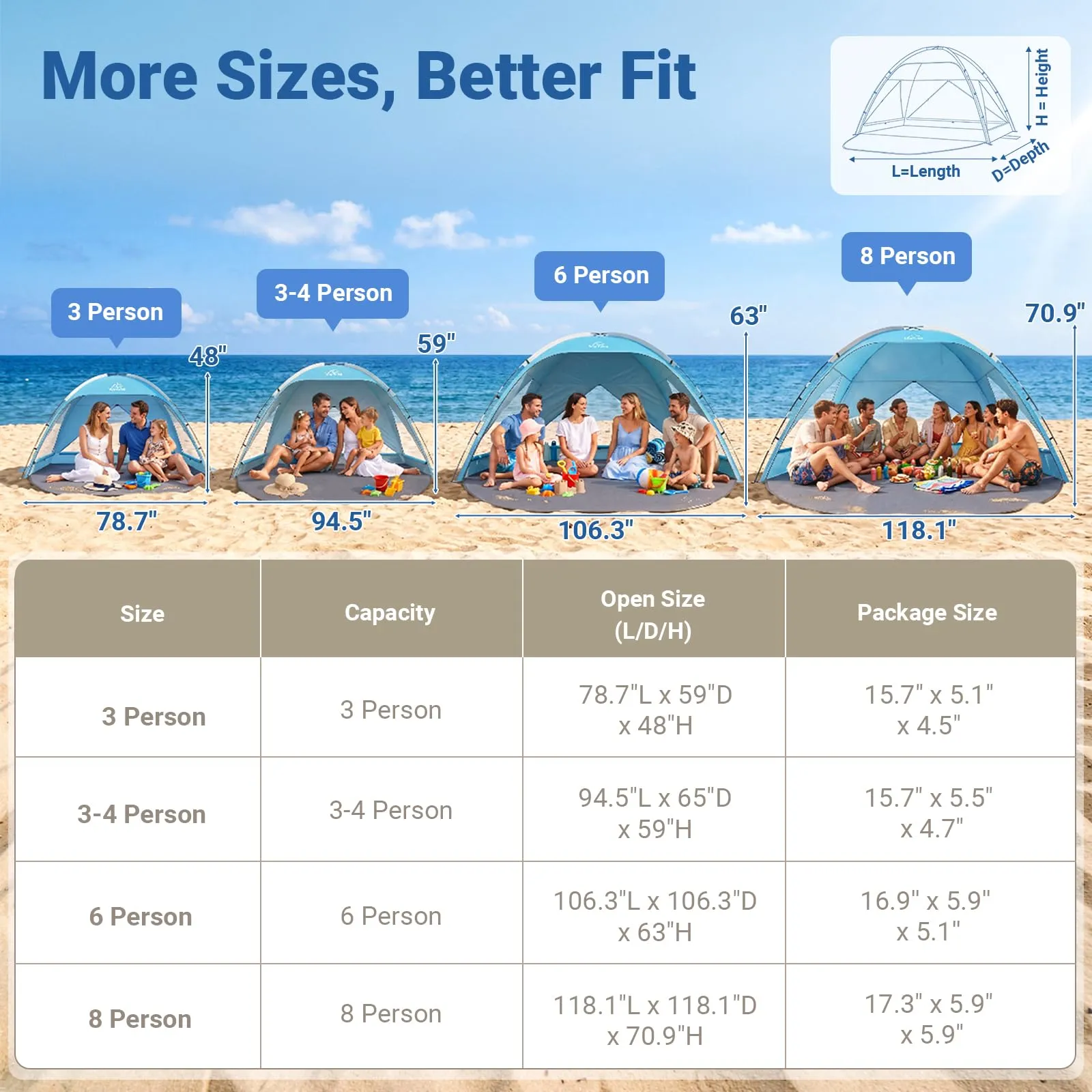 Wolfwise Tenda da spiaggia con protezione UV per 3-4 persone - immagine 7